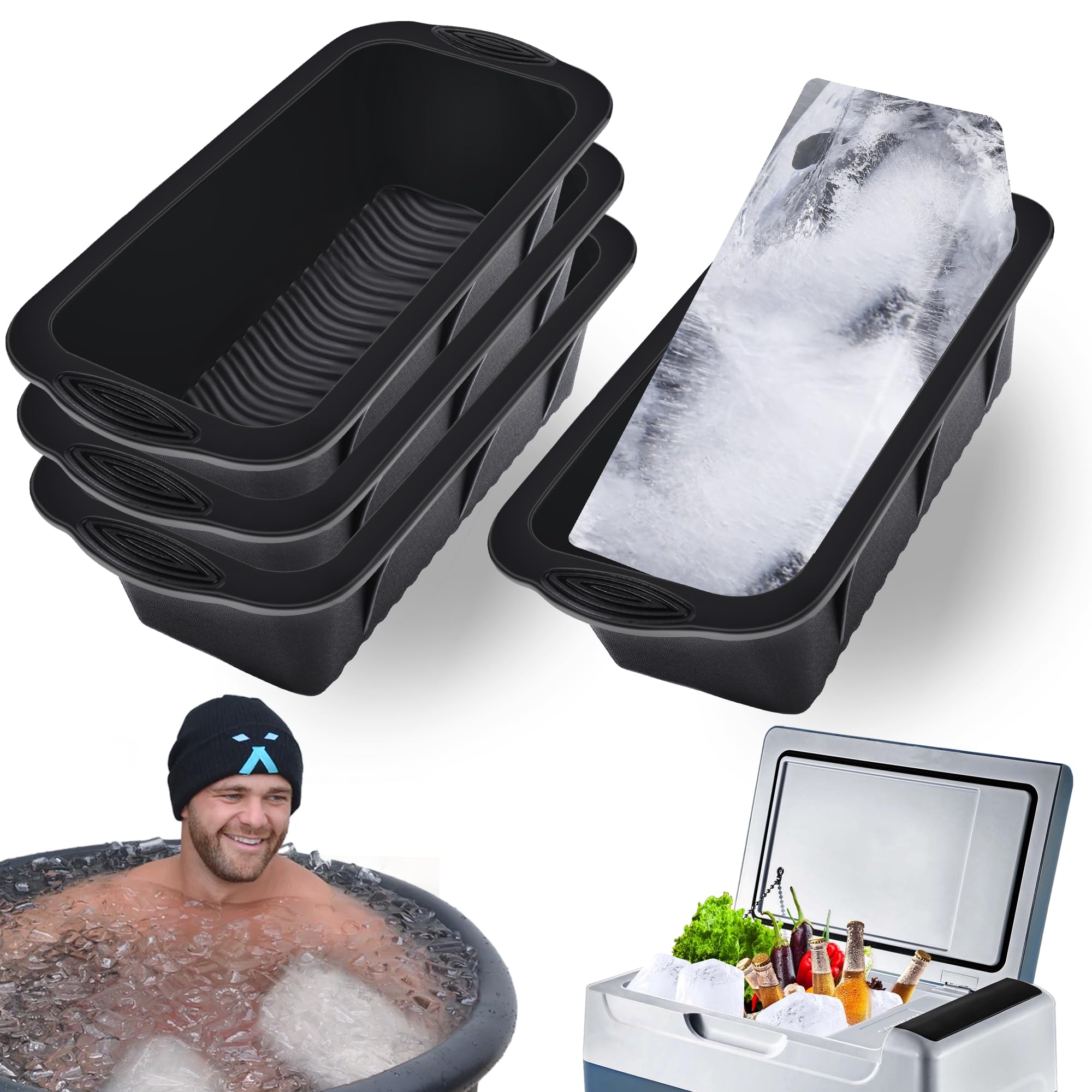 XANGNIER Extra Large Ice Block Mold,4 Pack 9.4lbs Ice Cubes for Cold Plunge or Coolers,Reusable Silicone Ice Molds for Ice Bath 