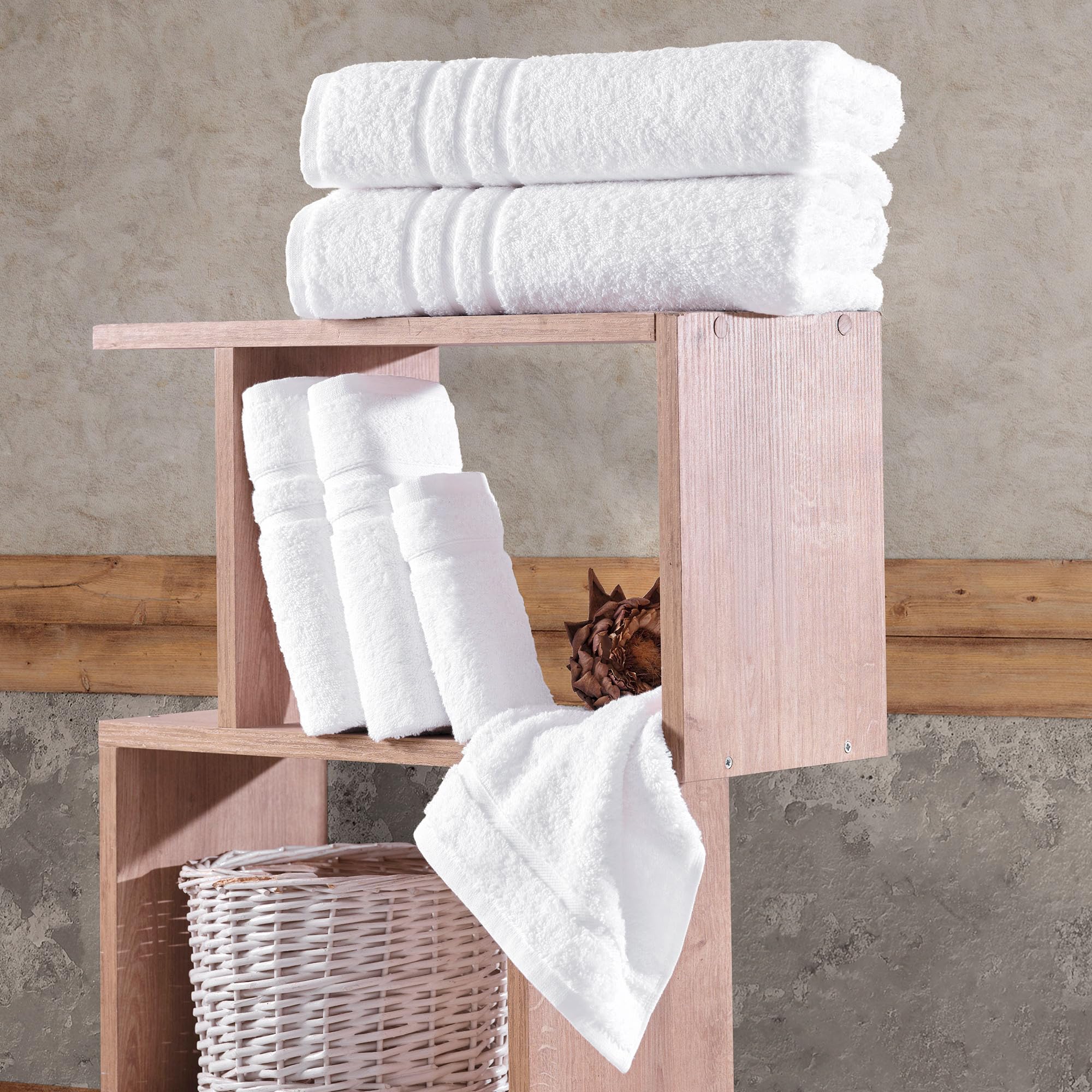 Hawmam Linen White Bath Towels Set 6-Piece Original Turkish Cotton Soft  Absorbent and Premium Towel for Bathroom and Kitchen 2 Bath Towels  2 Hand Towels  2 Washcloths