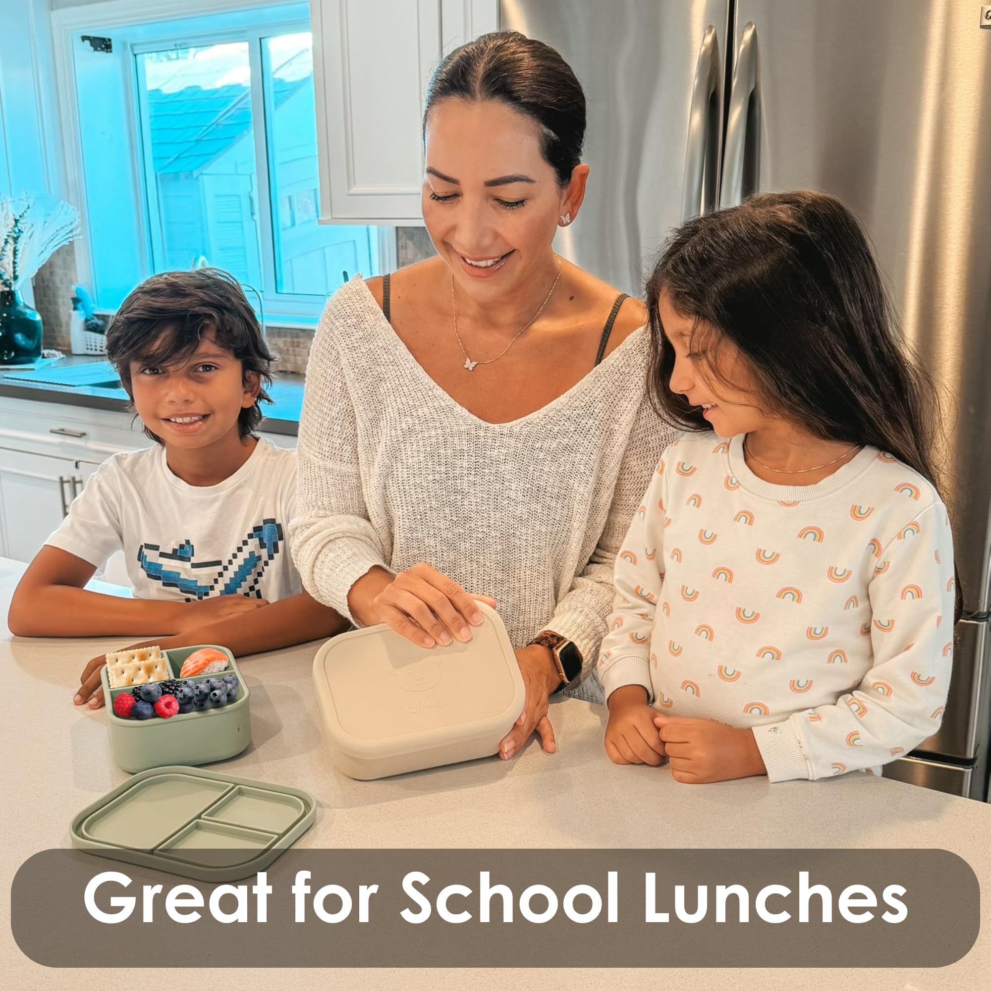 Ali+Oli Silicone Bento Box (Blush) Lunch Box For Kids, Toddlers, Preschoolers & Adults | Bpa-Free And Spill-Proof | Ideal For Sc