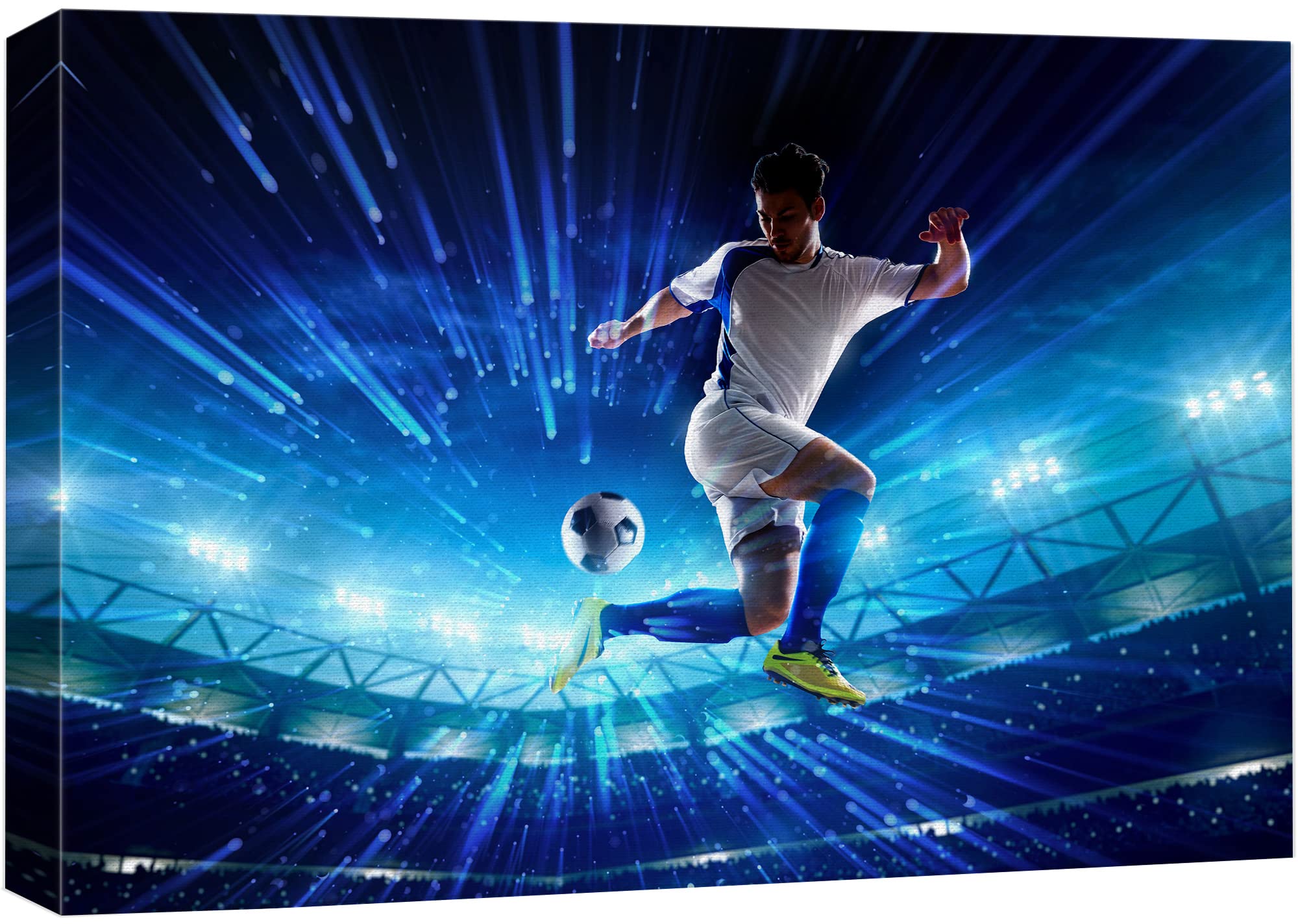 Wall26 Canvas Print Wall Art Neon Light Soccer Ball Player Kicking Ball Athletes Sports & Fitness Photography Realism Decorative
