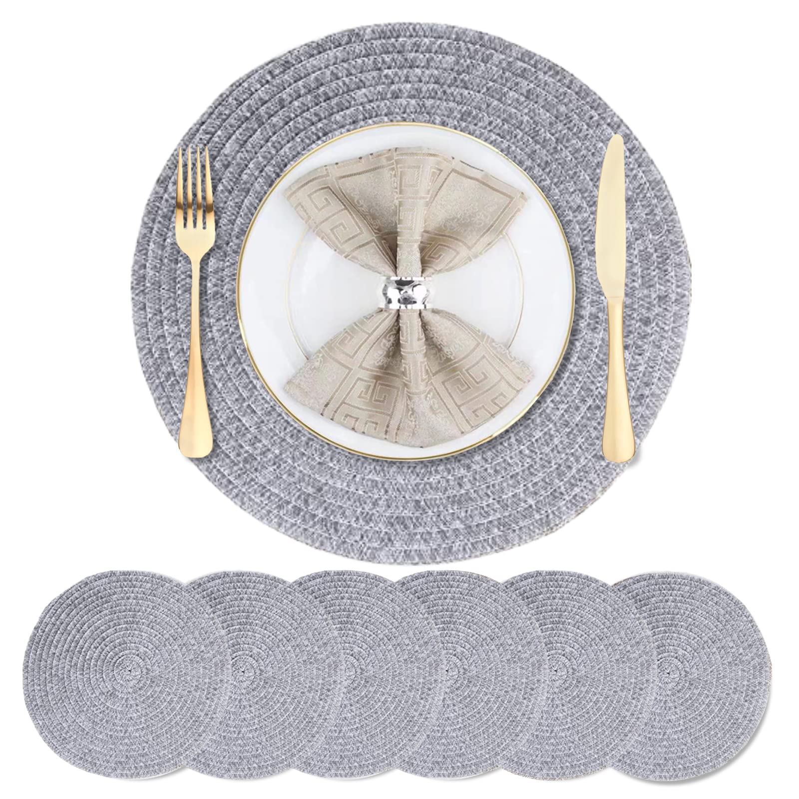 Dachui Placemats Set Of 6, Stylish Woven Place Mats For Dining Table, Washable & Durable Pvc Table Mats (Black Brown)