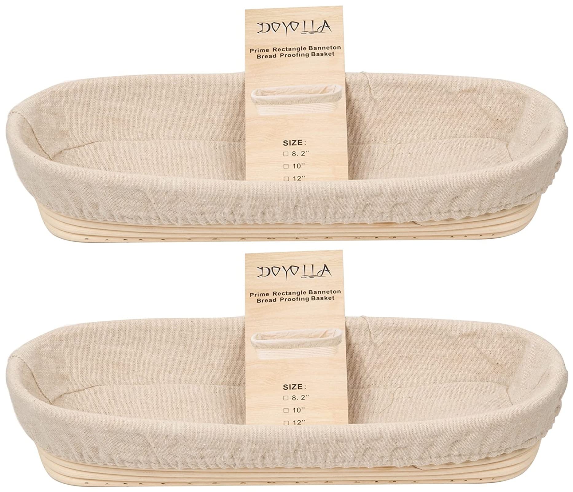 DOYOLLA 14.5inch Oval Bread Dough Proofing Rising Rattan Basket & Liner Combo for Professional & Home Baking (2 basket & 2 liner