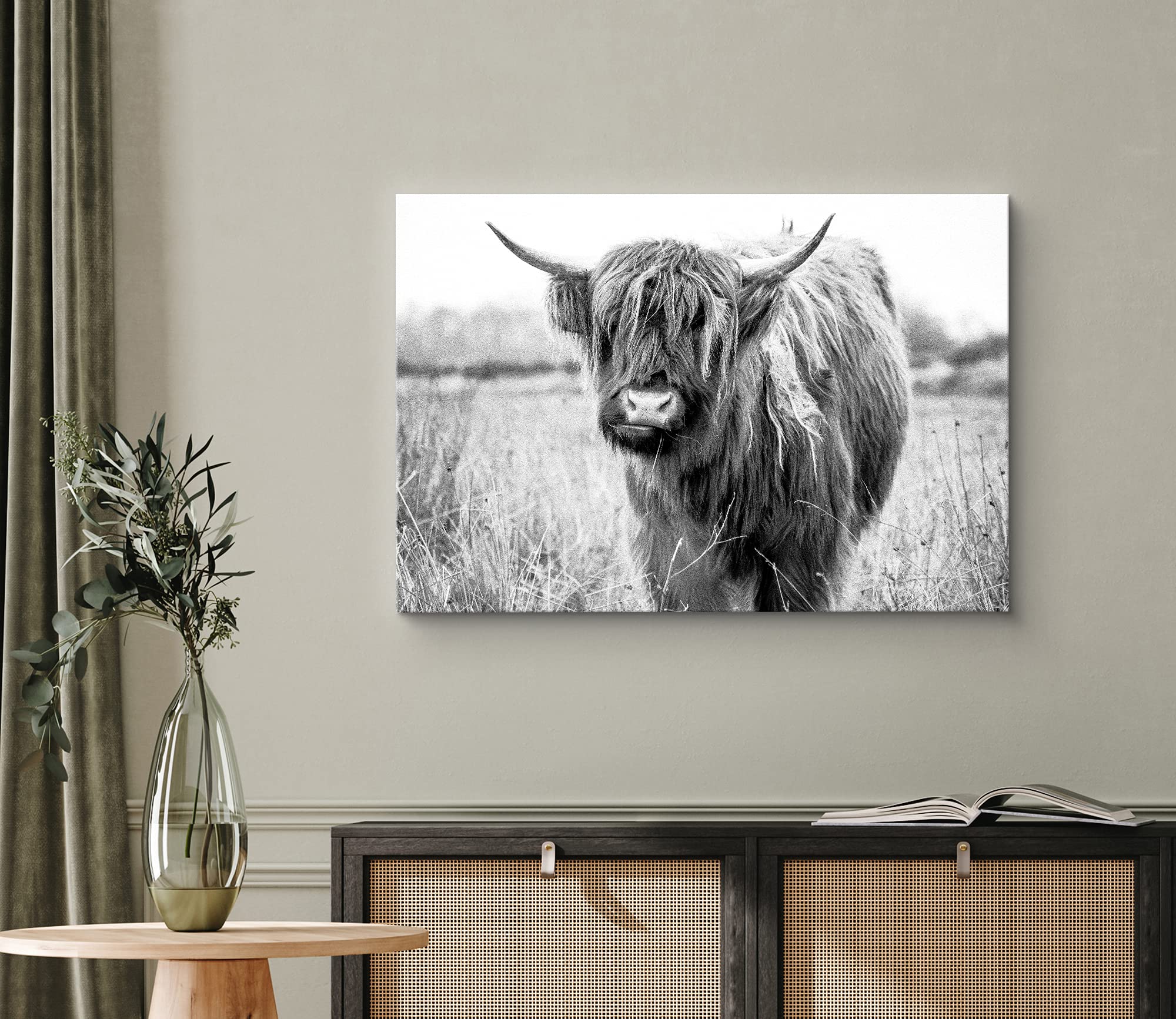 Wall26 Canvas Print Wall Art Black & White Shaggy Ox Portrait Animals Wilderness Photography Realism Rustic Scenic Relax/Calm Mu