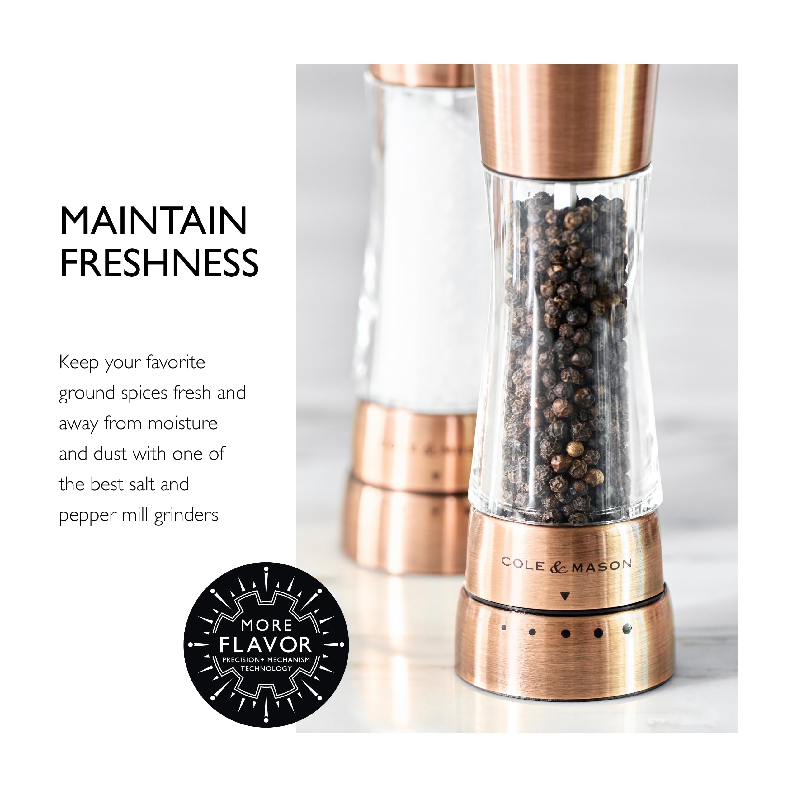 Cole & Mason Derwent Grinder Set - Precision Mechanisms And Sea Salt And Peppercorns Mills - Derwant Salt And Pepper, Copper
