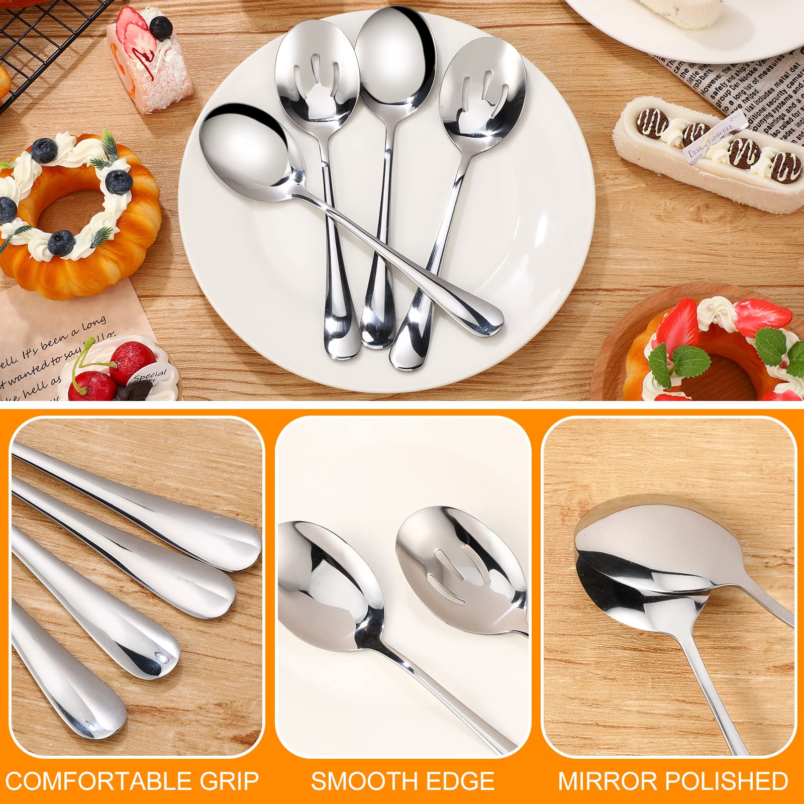Wilzing 24 Pieces 8.5 Inch Serving Spoons Set Including 12 Serving Spoon And 12 Slotted Spoons Stainless Steel Buffet Serving Ut