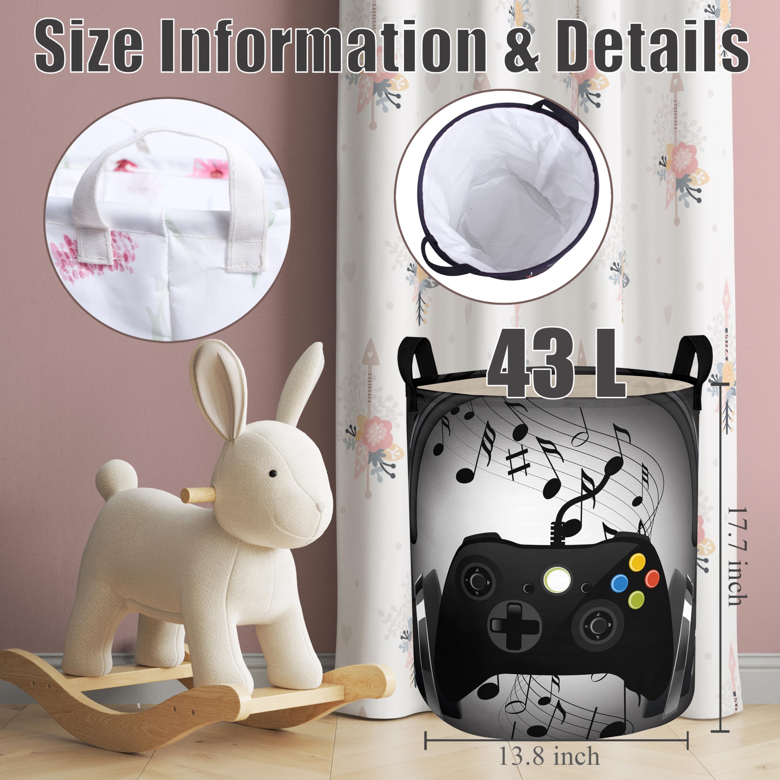 Kids Laundry Basket Gaming Laundry Hamper Boys With Handles Waterproof Oxford Clothes Storage Bucket Baby Toy Organizer 43L For