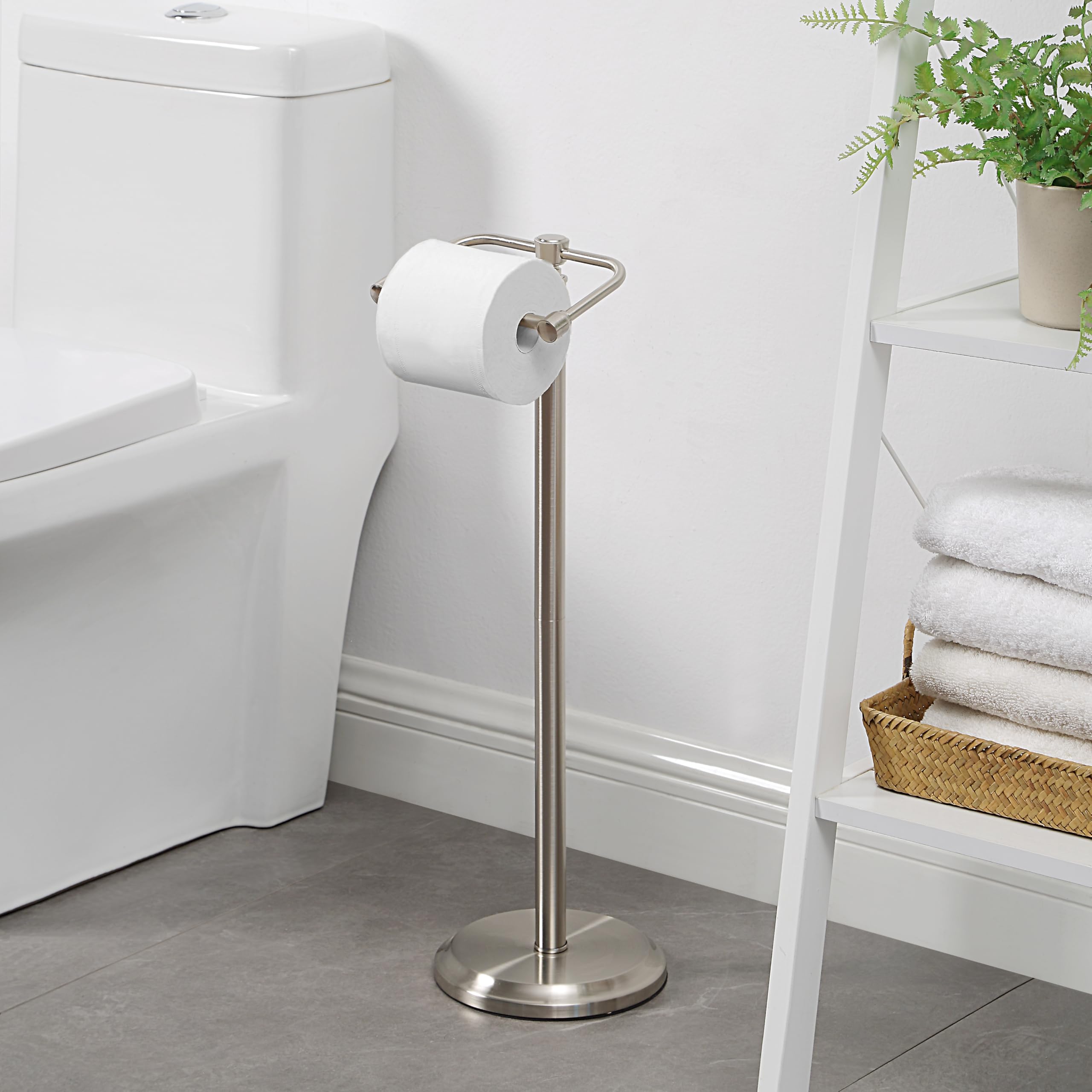 Sunnypoint Free Standing Toilet Paper Holder - Bathroom Tissue Stand With Weighted Base, Holds Jumbo & Standard Rolls (S.N)
