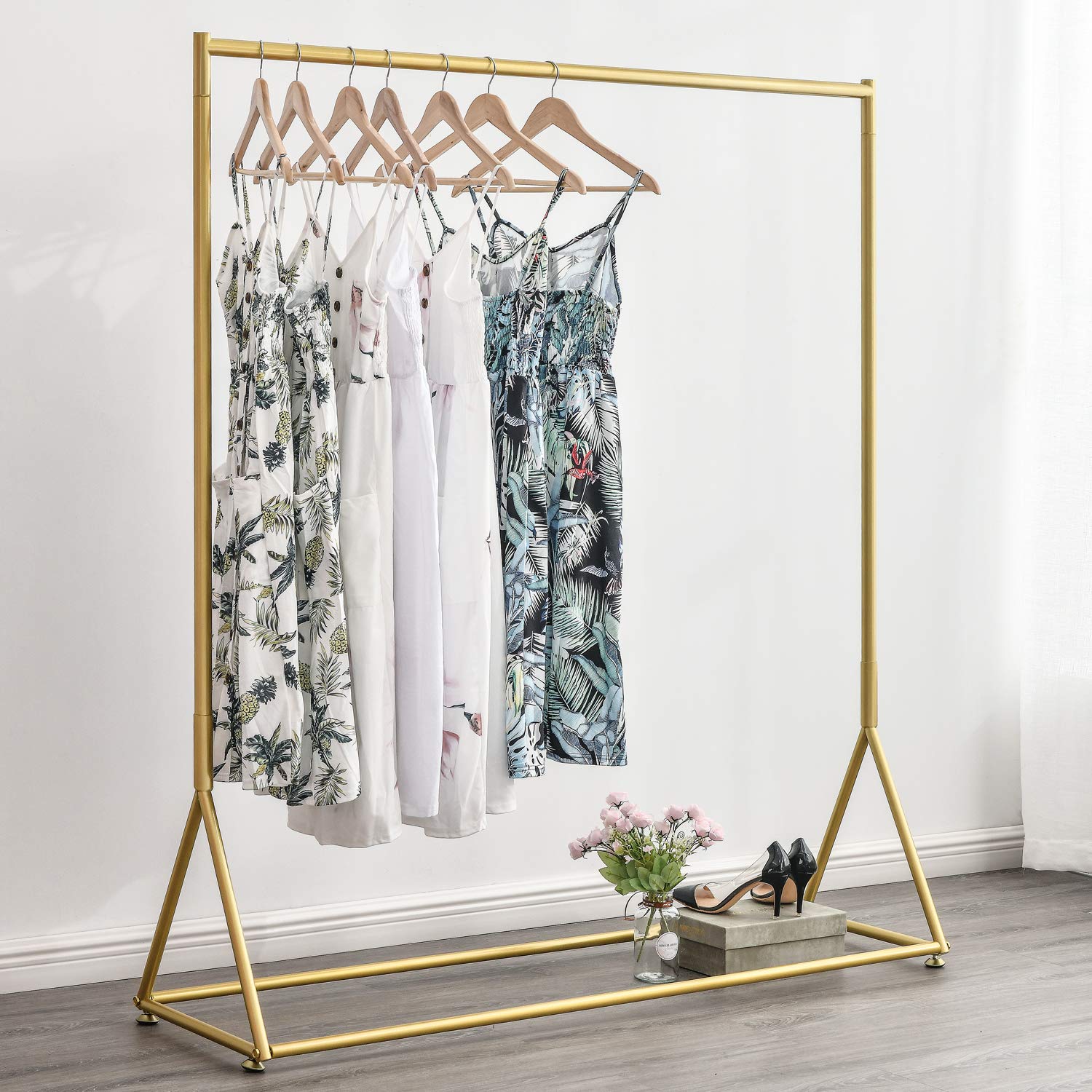 Bosuru Gold Pipe Clothing Racks Freestanding, Modern Metal Clothes Rack Heavy Duty, Easy Assemble Clothing Rack For Hanging Bout