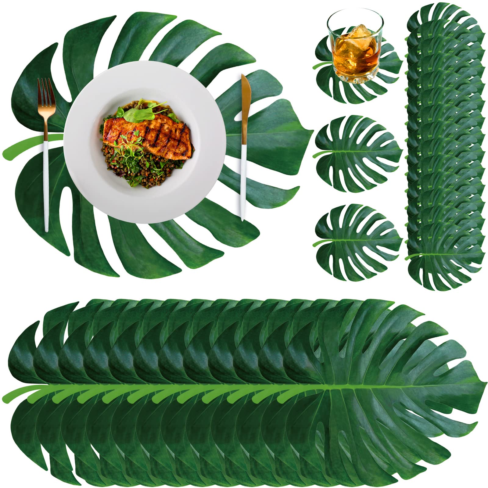 Geosar 200 Disposable Paper Placemats and Coasters Set Summer Hawaiian Luau Placemat with Coasters Outdoor Indoor for Greenery J