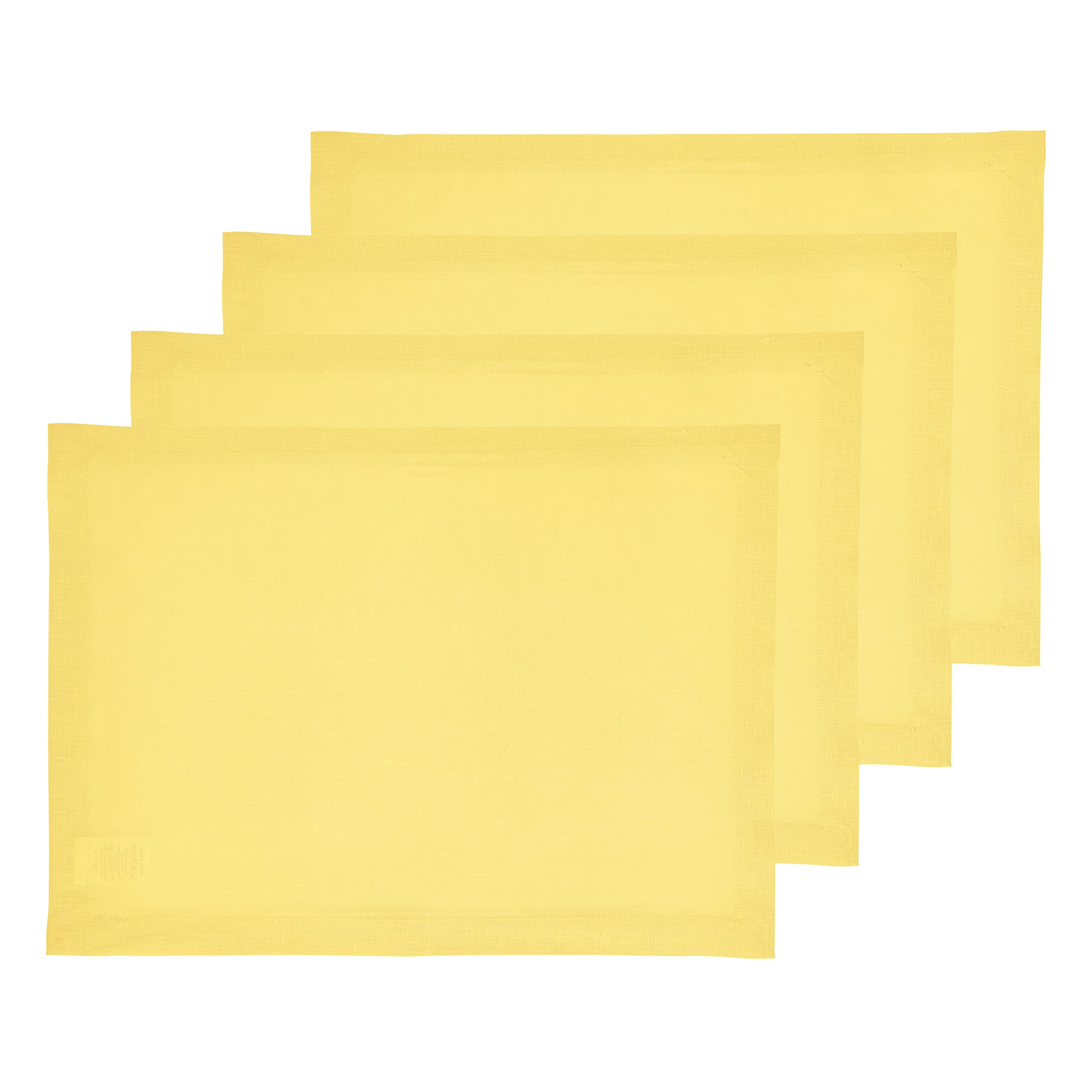 Solino Home Linen Placemats 19'' L X 14'' W Inch - 100% Pure Linen Sunshine Yellow Cloth Placemats Set Of 4 - Fete, Washable Fab