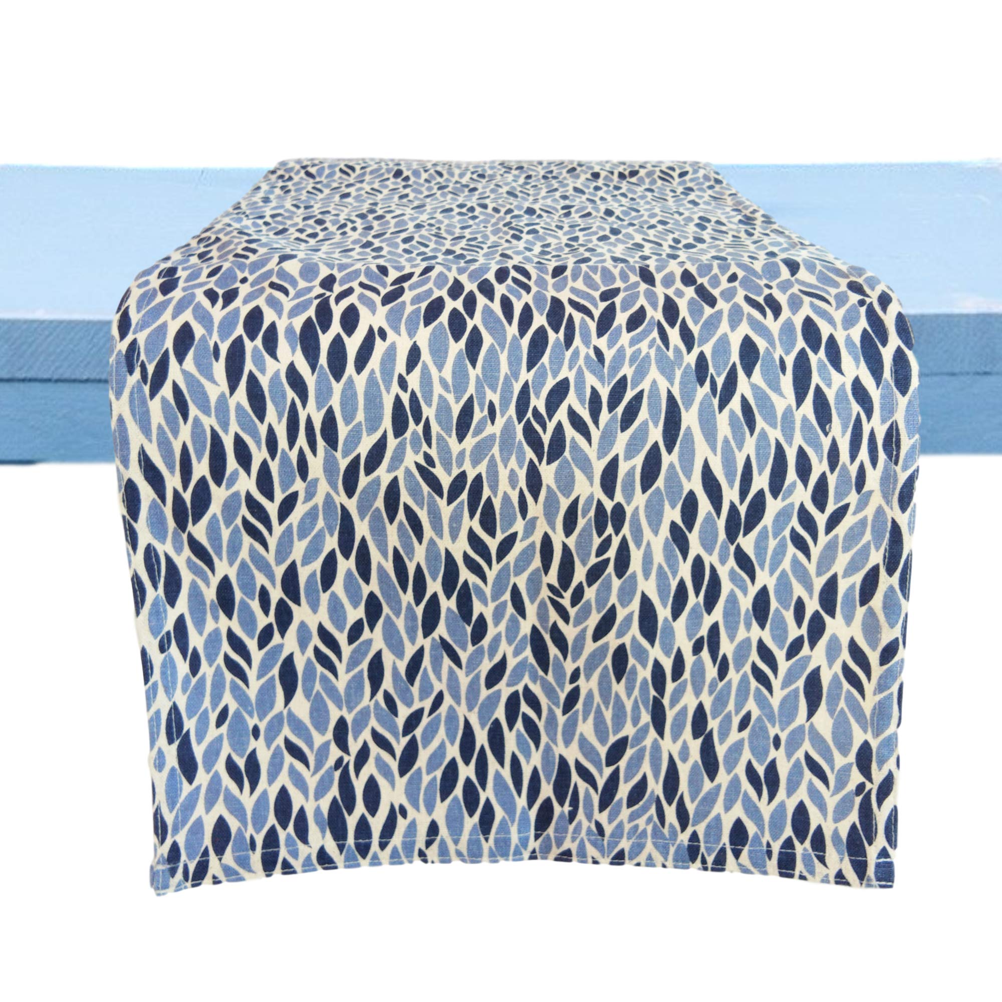 Cushystore Leave Garden Grains Table Runner Farmhouse Cottage Rustic Theme 100% Cotton Navy Blue, 13 X 36 Inch