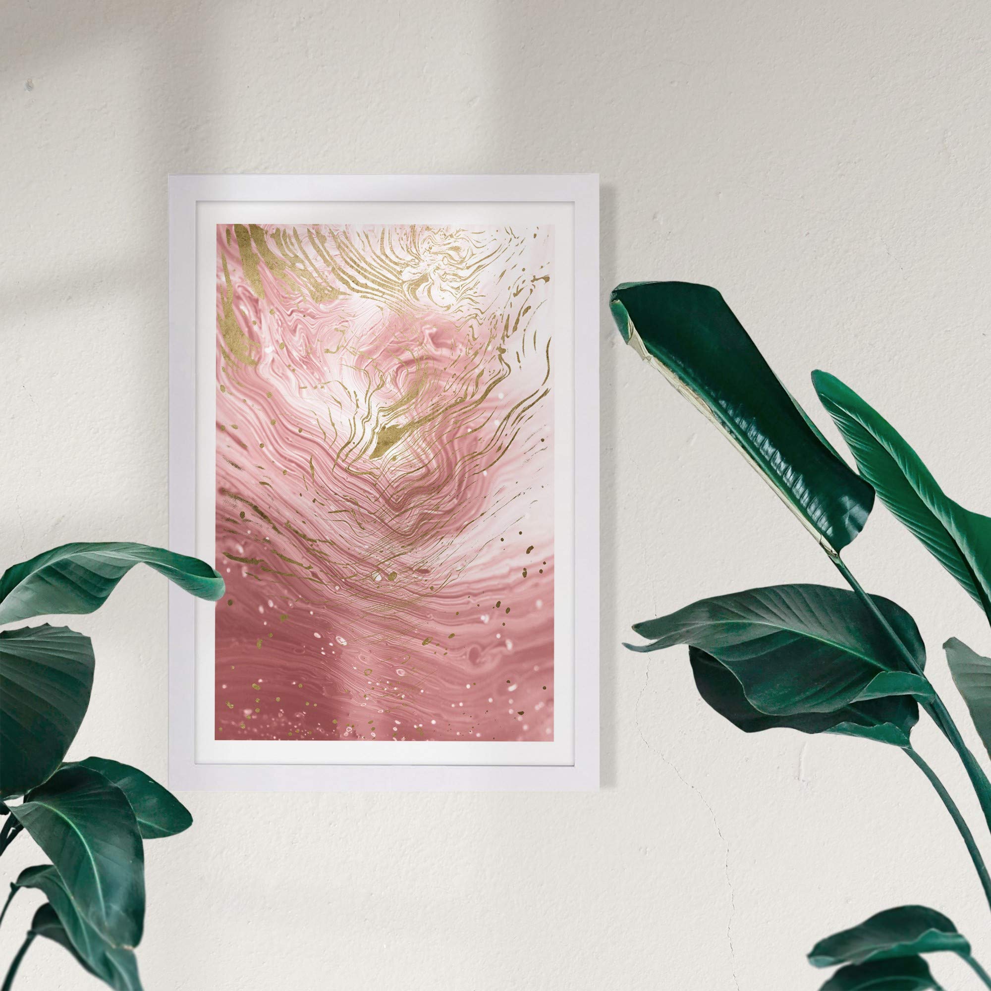 Wynwood Studio 13 In X 19 In, Abstract Crystal Waves, Modern Framed Wall Art Print, Agate En Bedroom, Pink, Gold
