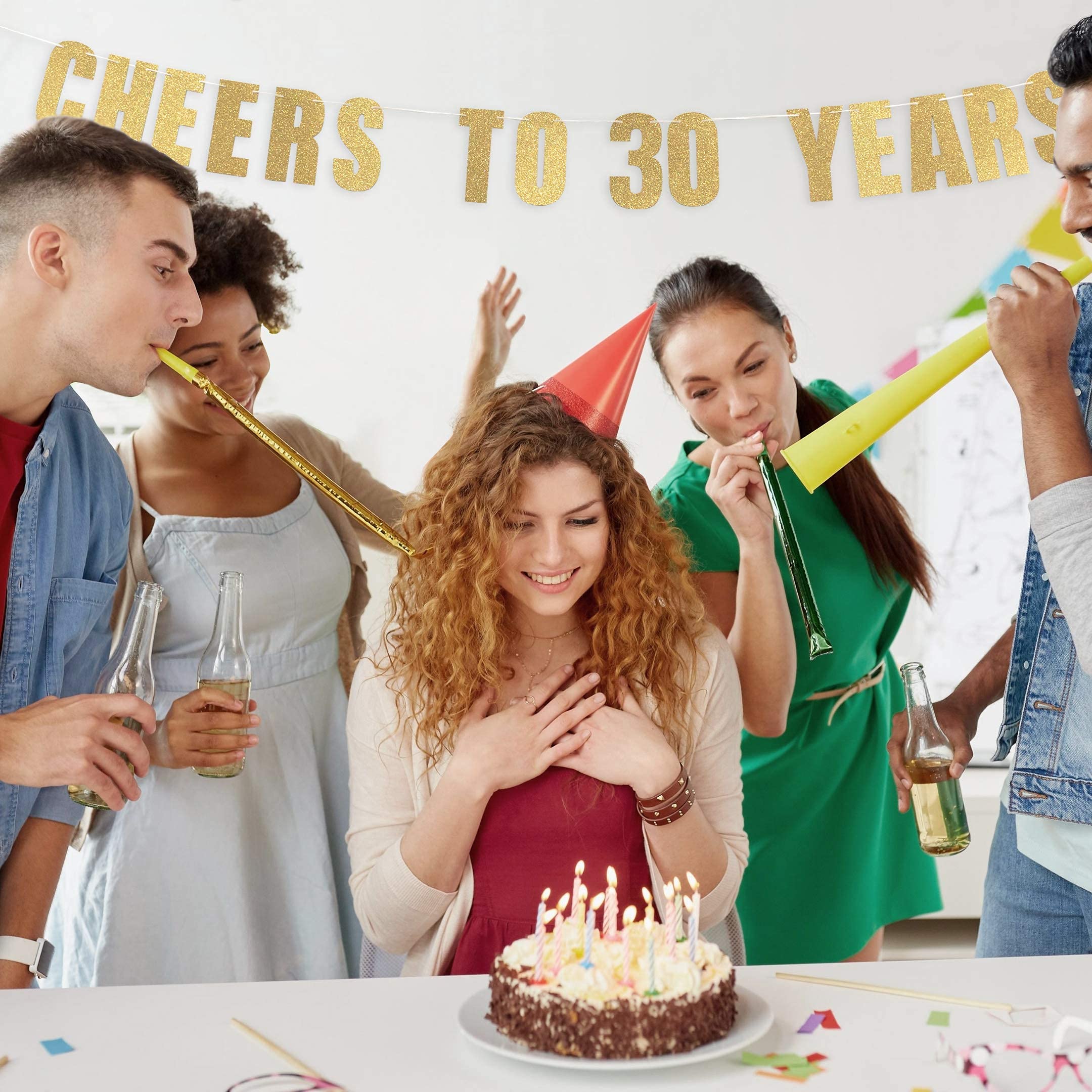 Pre-Strung Cheers To 30 Years Birthday Banner (Gold) - Dirty 30 Birthday Decorations For Him, 30Th Birthday Decor, 30Th Annivers