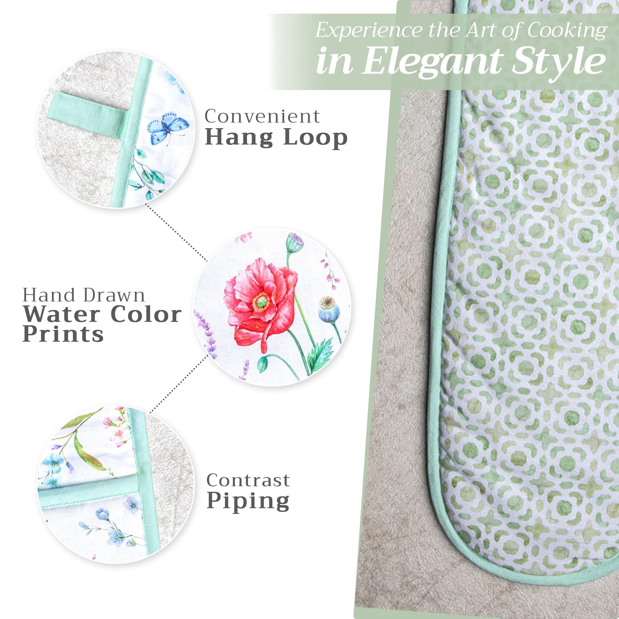 Maison d Hermine Just Florals 100% Cotton Easter Double Oven Glove with Loop Heat Resistant for BBQ  Cooking  Baking  Grilling  Microwave  Barbecue  Spring/Summer (7.5 Inch by 35 Inch)