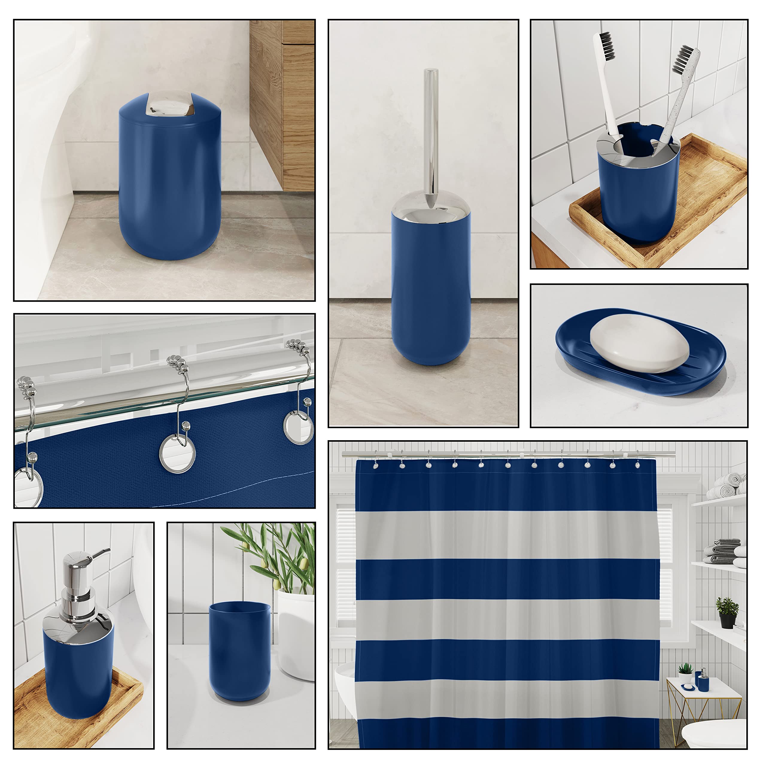 Clara Clark Bathroom Set - Navy Bathroom Accessories Set  20PC Bathroom Accessory Set  Shower Curtain Set with Liner  Toothbrush Holder  Soap Dispenser  Soap Dish  Toilet Brush Holder  and Trash Can
