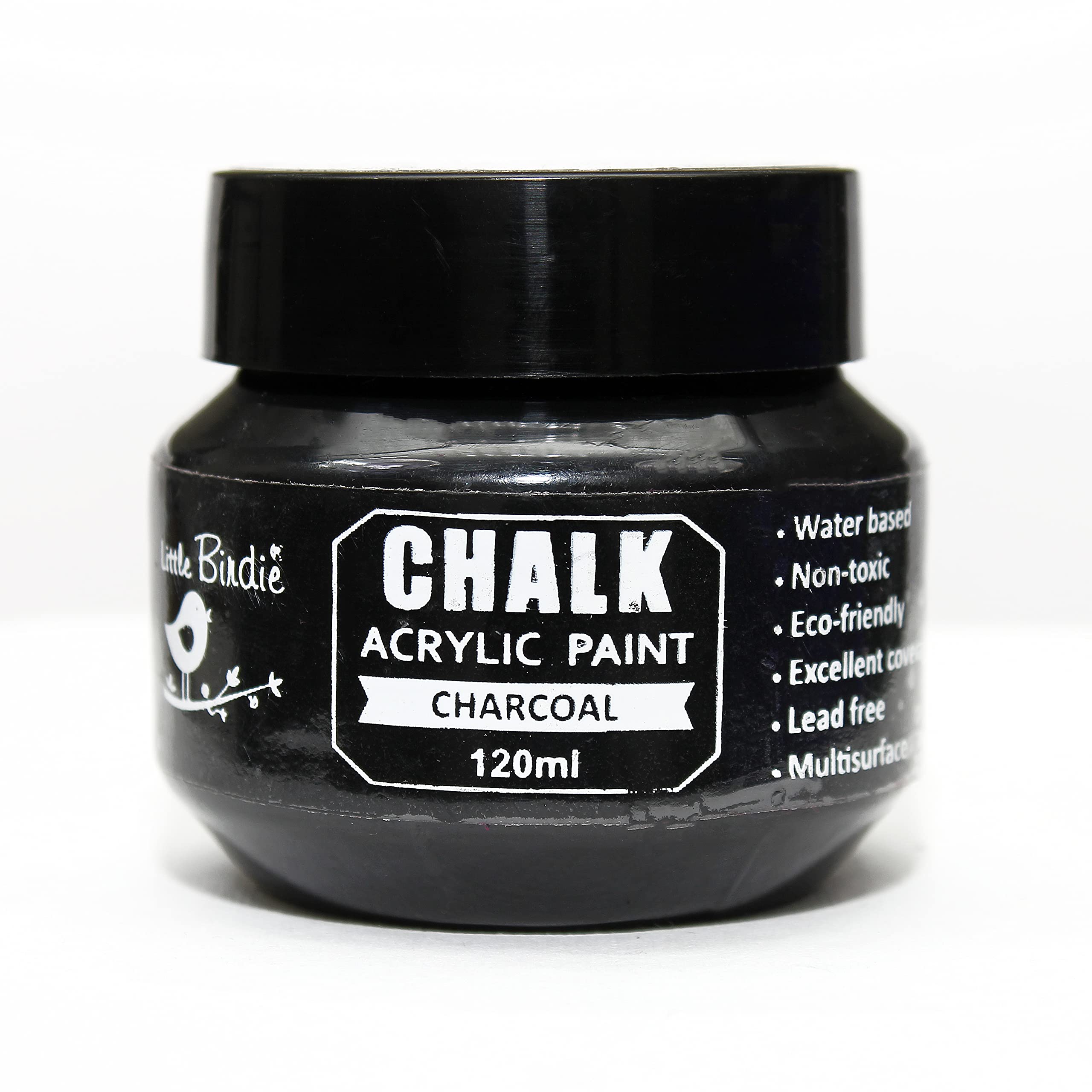 Little Birdie Home Decor Chalk Paint Charcoal Black - 120Ml | Chalk Paint For Canvas, Wood Furniture, Wall, Home Decor, Glass, T