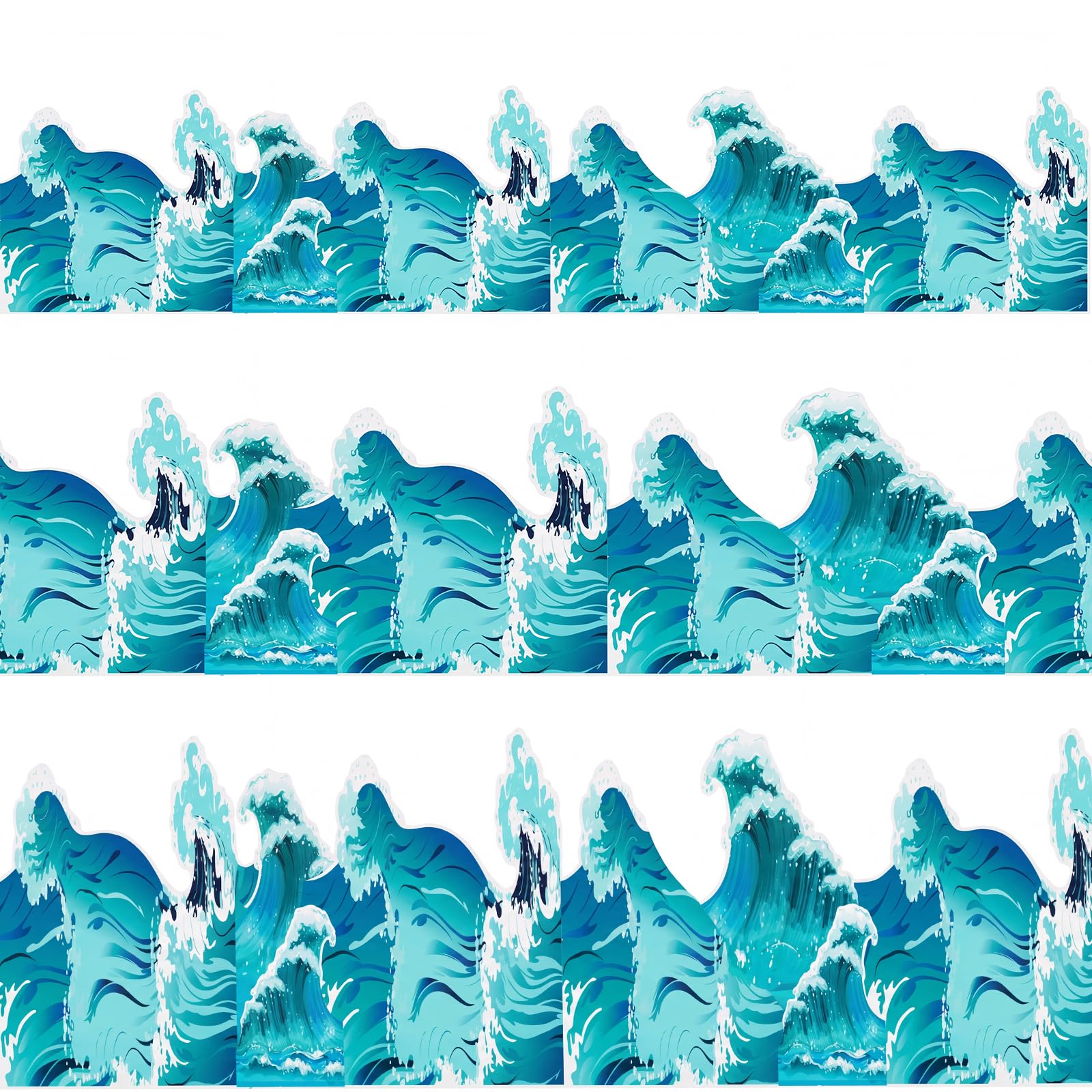 AmazingSpark 48 Pcs Ocean Waves Stickers 10/8/6 Inch Ocean Borders Bulletin Trim 3 Sizes Sea Theme Party Wall Decorations Set Bl