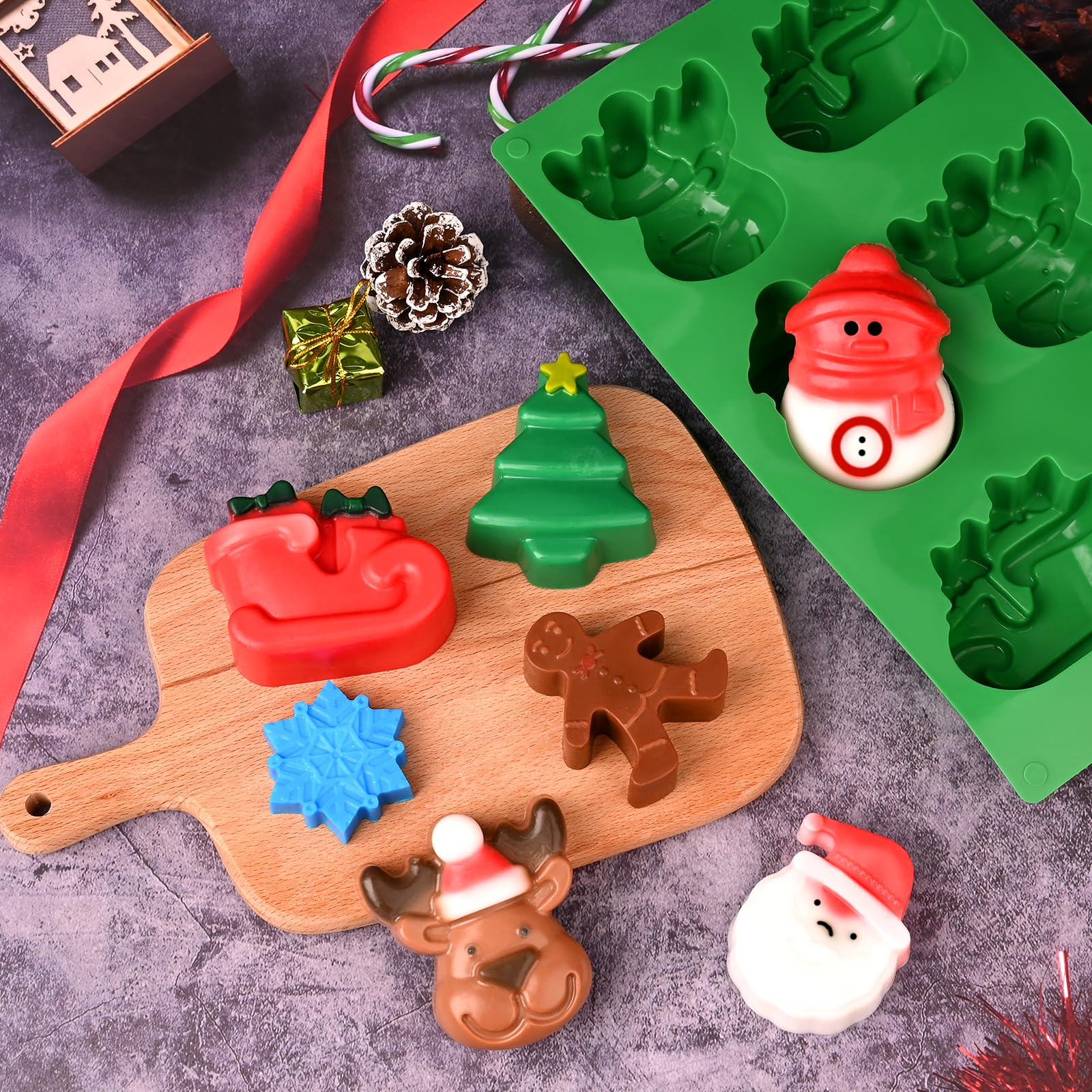 3 Pack Christmas Silicone Molds, Large Size Xmas Baking Mold For Mini Cakes, Handmade Soap, Chocolate, Jello, Candy And Candles,
