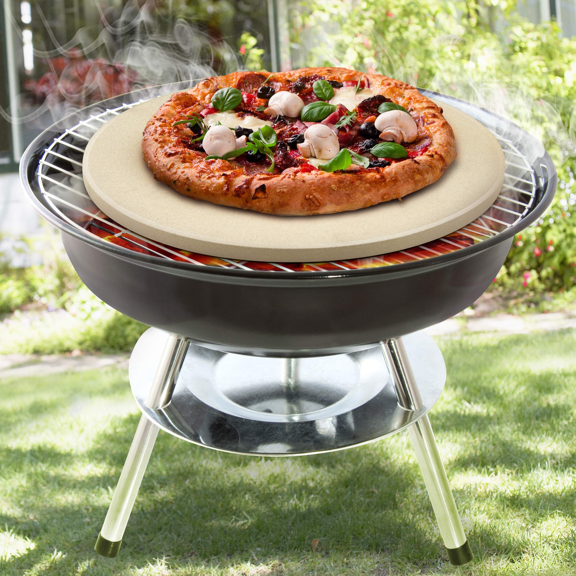 Cook N Home Pizza Grilling Baking Stone With Scraper, Heavy Duty Cordierite 16-Inch Round Bread Stone For Oven And Grill, Therma