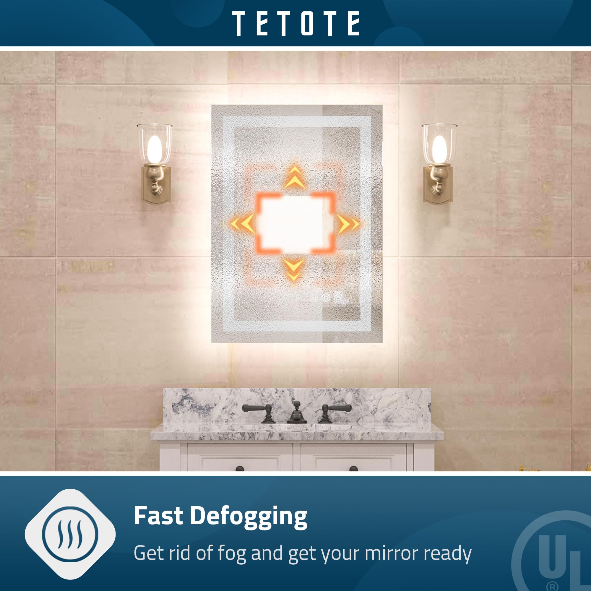 TETOTE LED Vanity Mirror 48 x 24 Lighted Bathroom Mirror Dimmable & Anti-Fog Function Makeup Mirror with Lights Bedroom LED Mirr