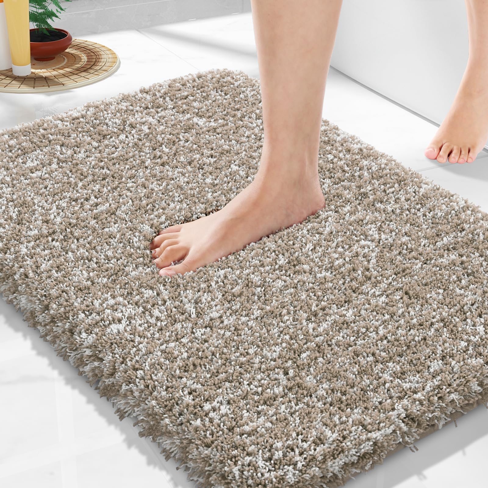 Yimobra Luxury Bathroom Rugs, Fluffy Bath Mats, Non Slip, Water Absorbent Microfiber, Machine Washable, Shaggy Plush Soft Shower