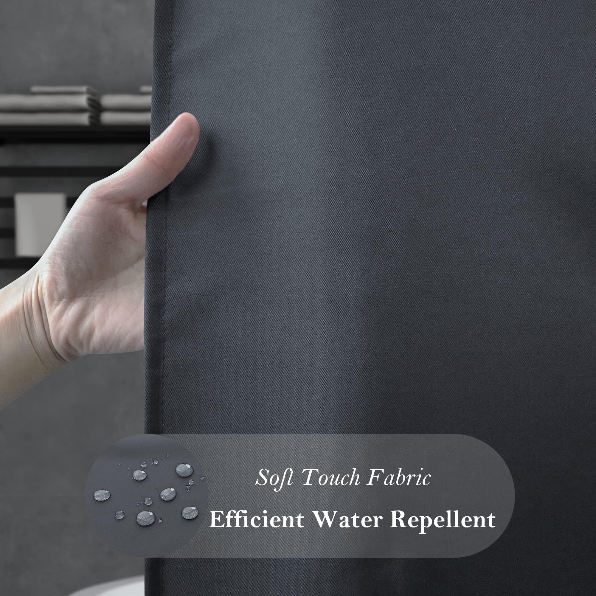 Aoohome Fabric Shower Curtain 54 Width X 72 Height Inch, Solid Color Bath Curtain With Hooks For Hotel, Water Repellent, Dark Gr