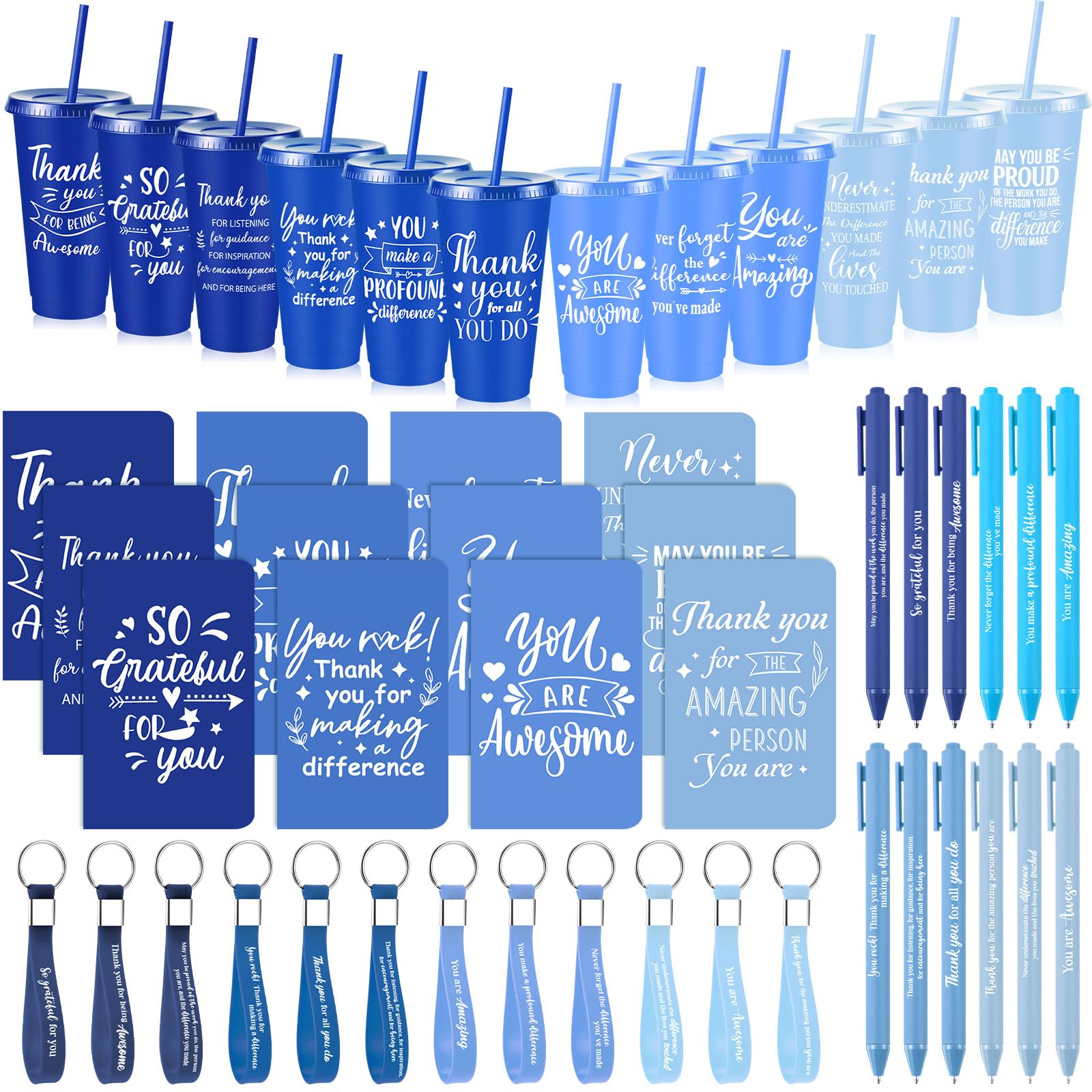 Hollowfly 12 Sets / 48 Pcs Inspirational Appreciation Gifts Thank You for Coworkers, 24 oz Plastic Cup with Lid Straw Notebooks 