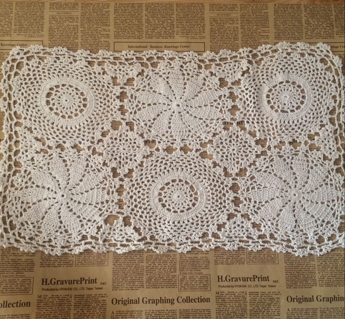 Abreeze Rustic Floral Table Runner Hand Crochet Table Placemats Beige Cotton Table Doilies Runners, 2Pc 15.7 Inchx31.5Inch