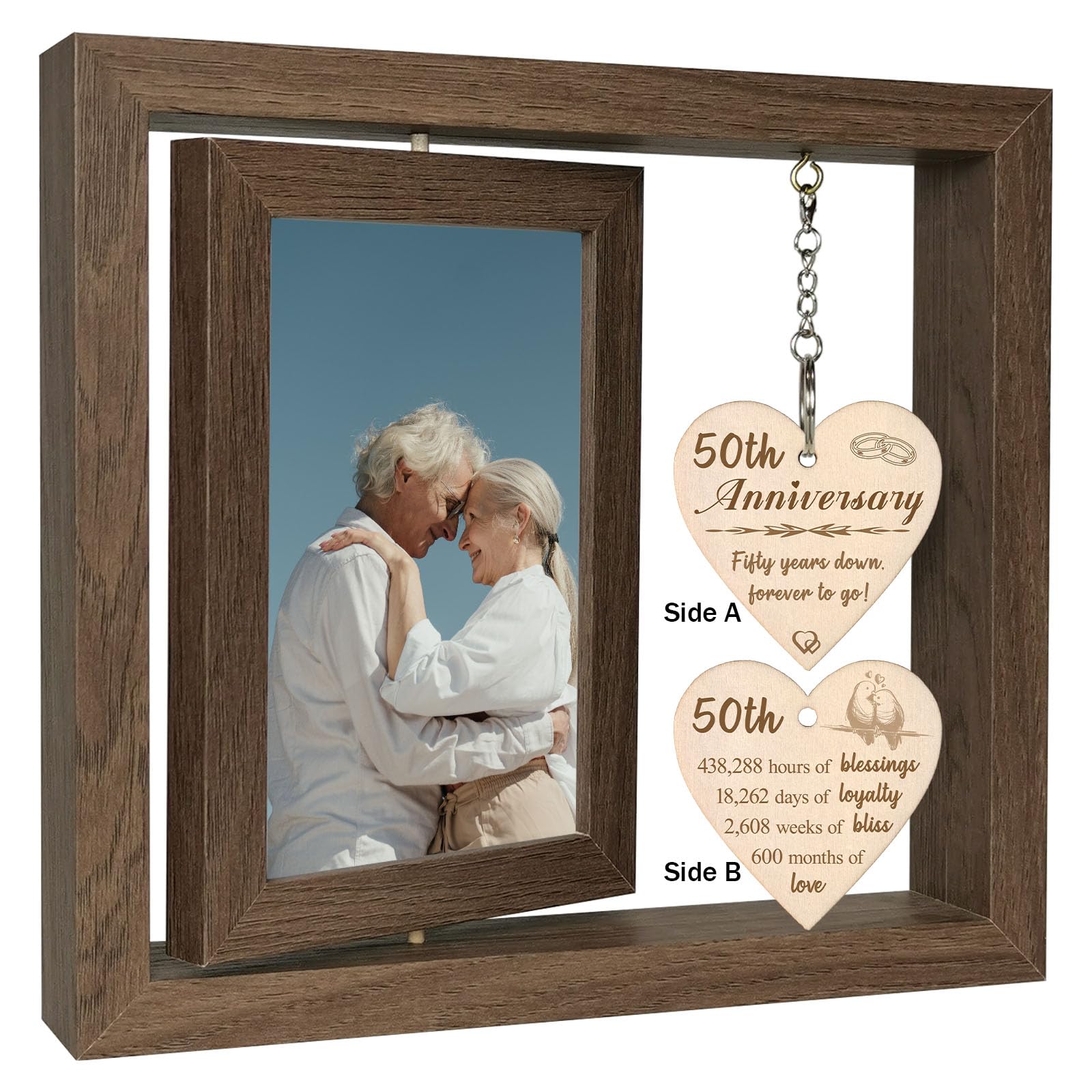 EYITUPC 50th Wedding Anniversary Picture Frame Gifts, 50th Anniversary Frame for Couple Parents (Display Two 4x6)