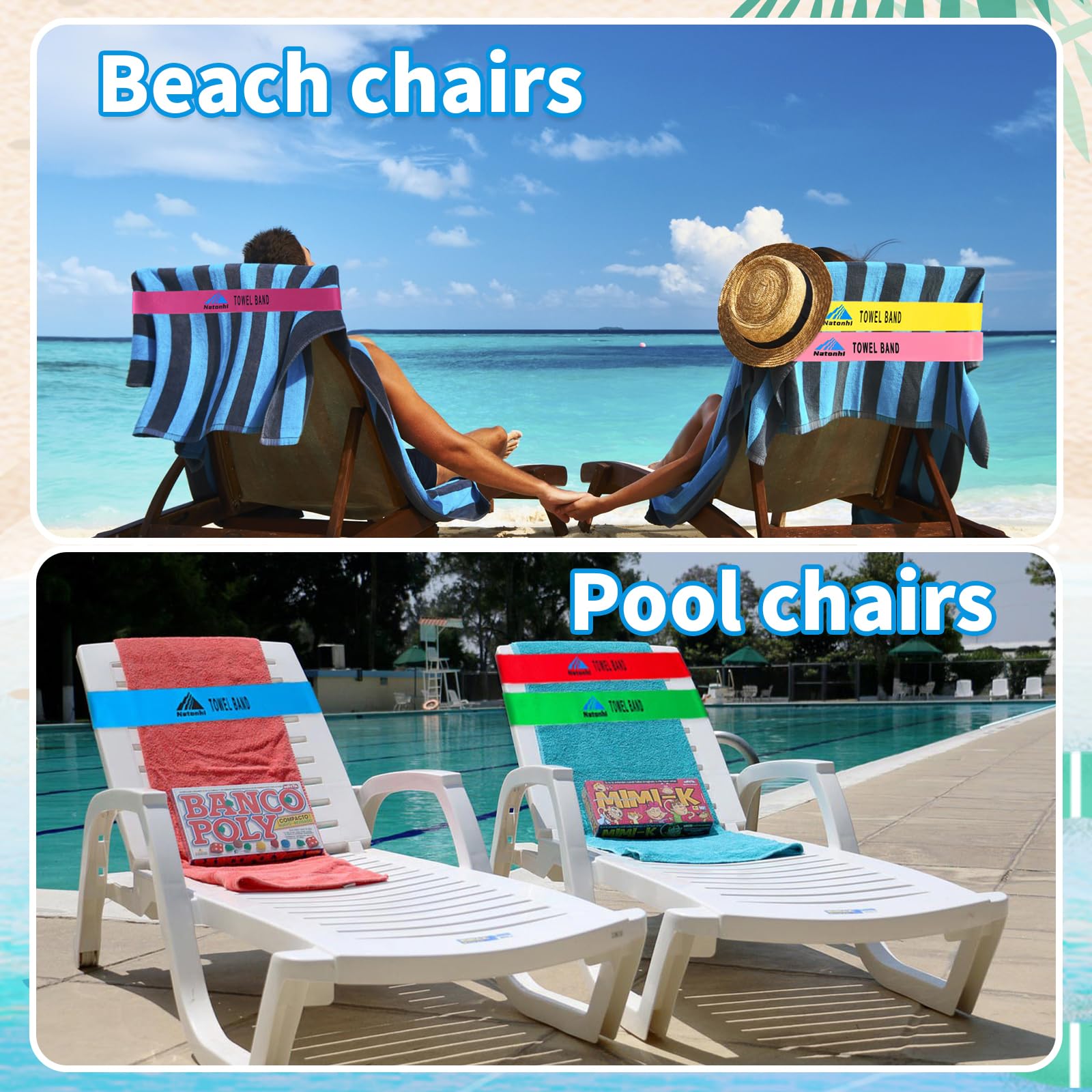 Natonhi 6 Pack Towel Bands,Towel Bands For Cruise Beach Pool Chairs, Extra Durable Towel Clips For Chairs Cruise No Snapping, Cr