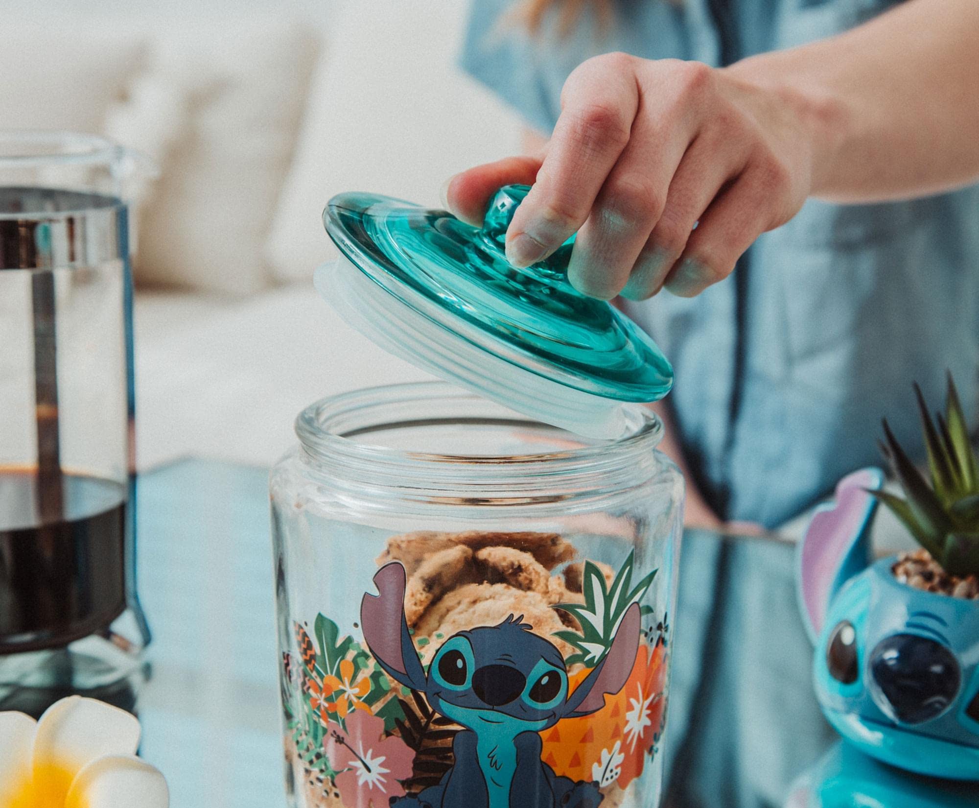 Silver Buffalo Disney Lilo & Stitch Tropical Glass Cookie Snack Candy Jar With Lid (Small)