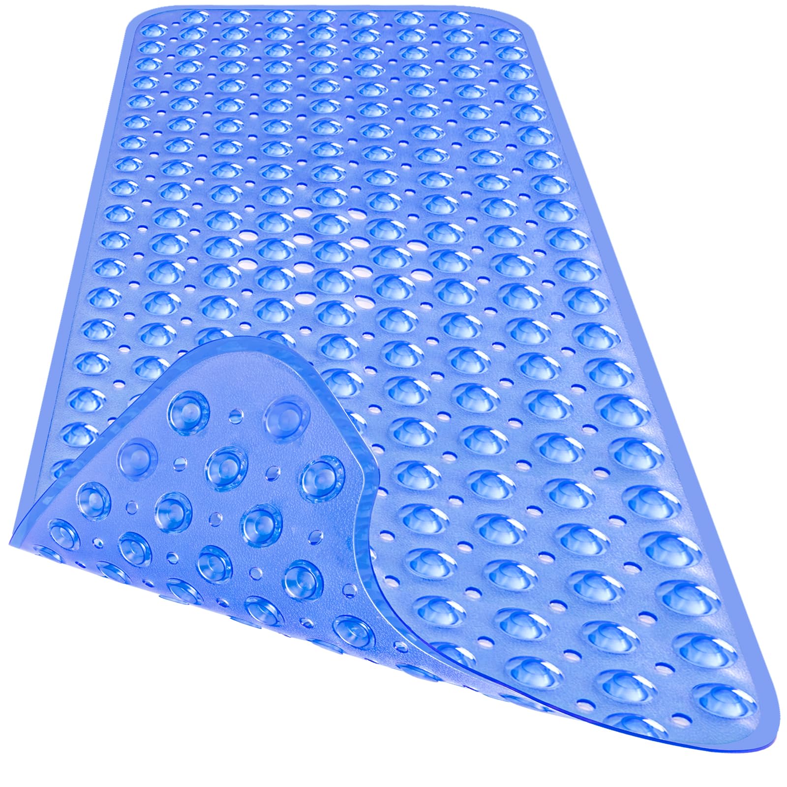Naoloture Extra Long Bathtub Mat Non Slip, Clear Navy Blue Soft Bath Mat For Tub 40 X 16 Inch Full Size, Long Shower Mats For Ba
