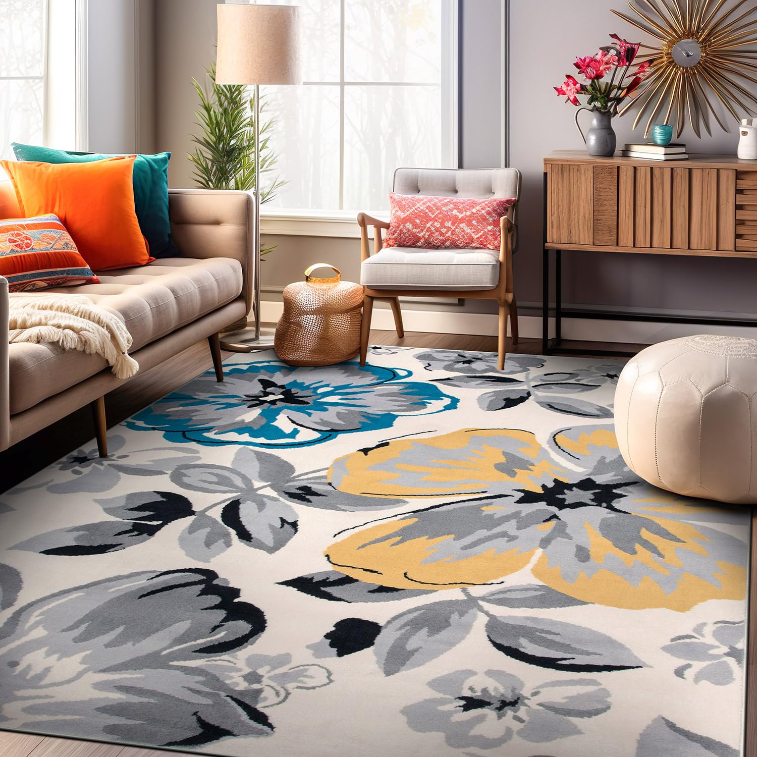 Rugshop Modern Floral Design Area Rug for Living Room,Bedroom,Home Office,Kitchen Non Shedding Area Rug 31 x 5 Cream