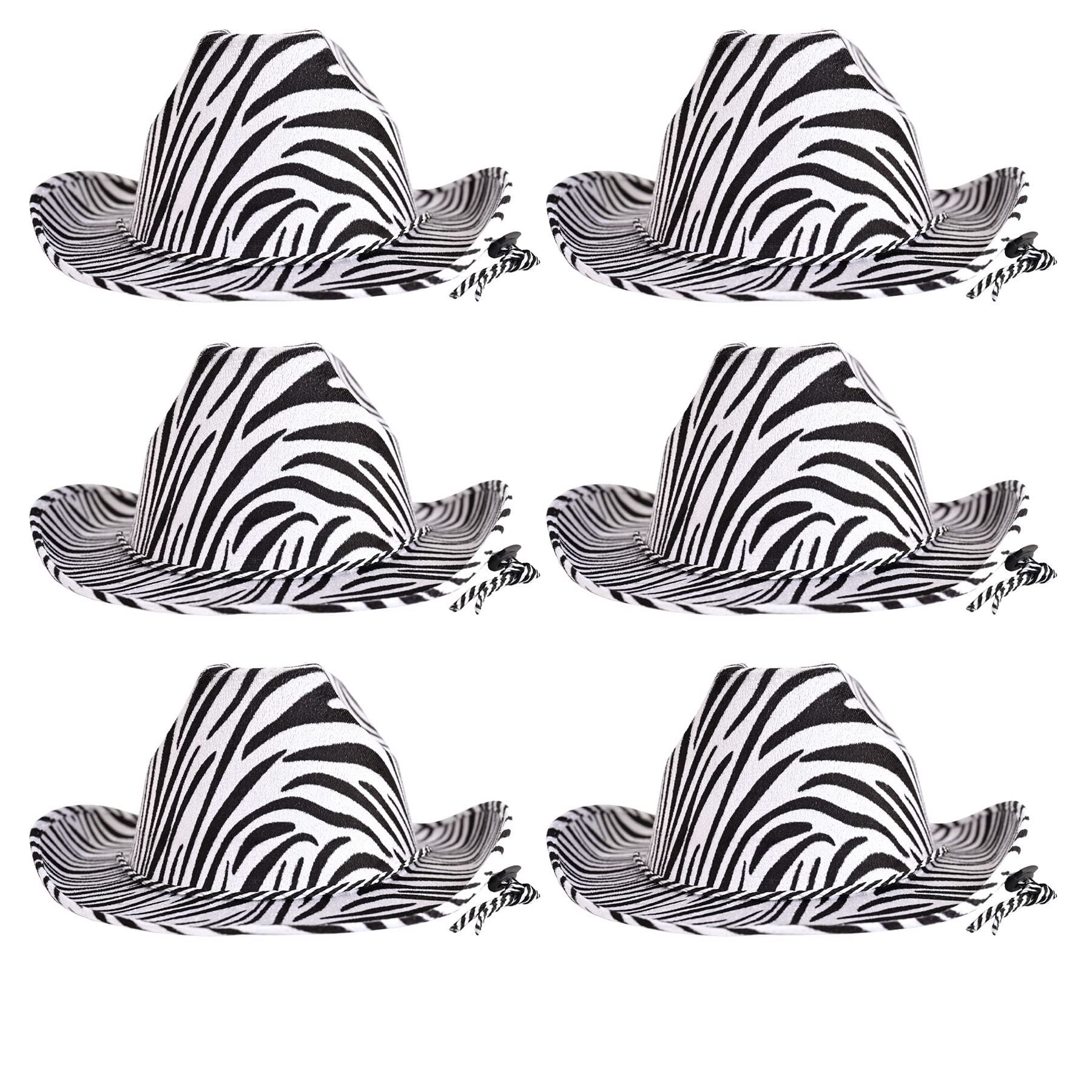 Beistle Zebra Print Cowboy Hats, 6 Pieces, Adjustable Chin Strap, Safari Party Supplies, Animal Halloween Costume Dress Up