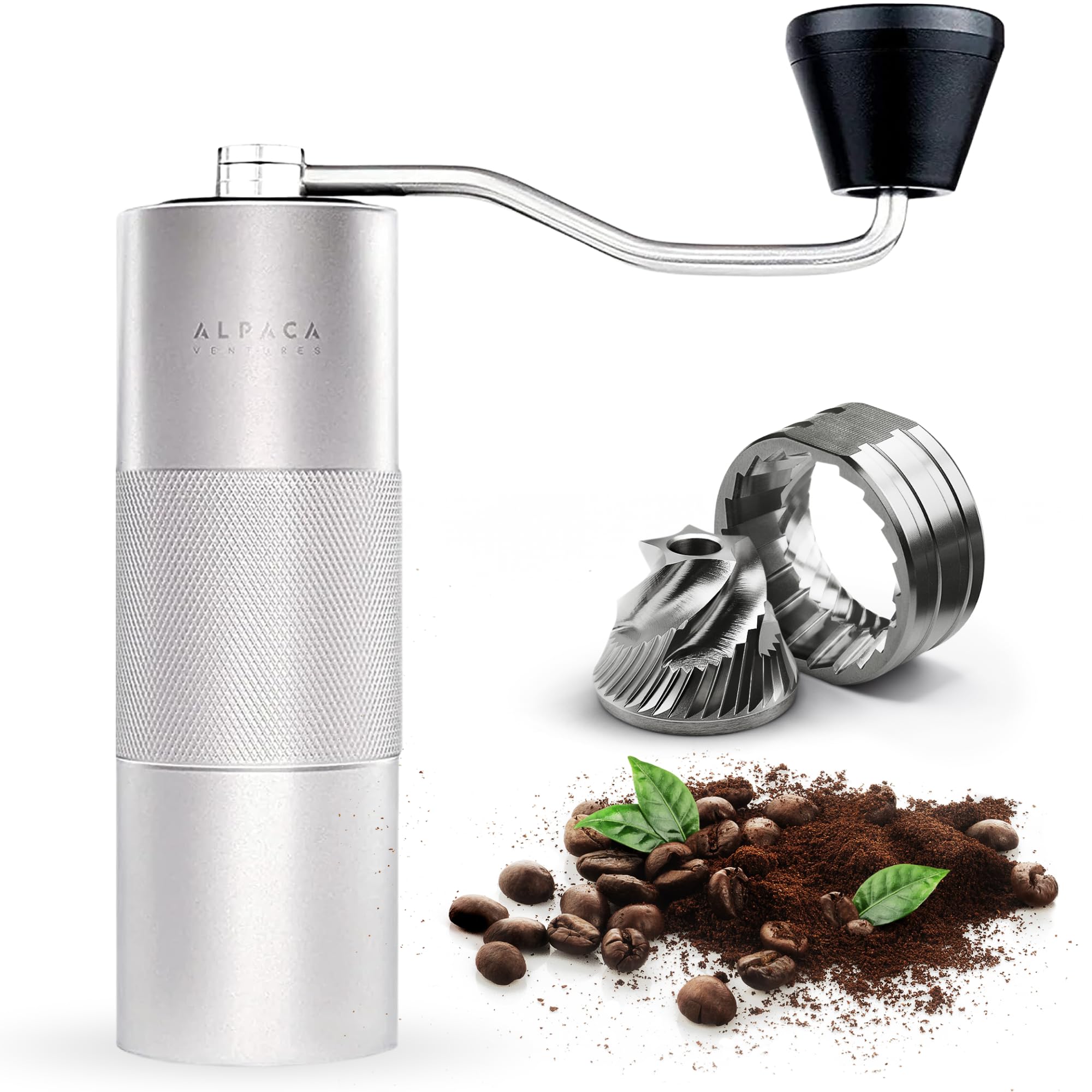 Manual Coffee Grinder By Alpaca Ventures - Stainless Steel Conical Burr Coffee Grinder Manual With Adjustable Setting Double Bea