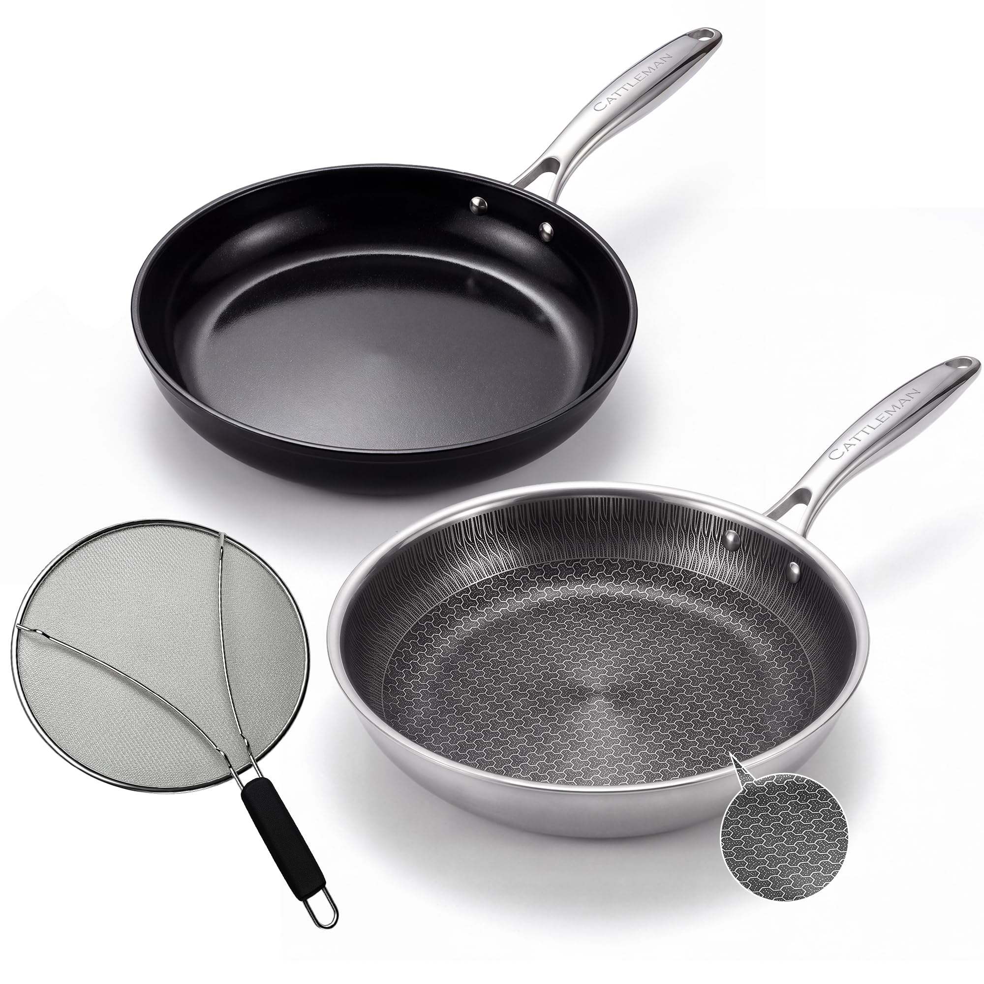CATTLEMAN 10 and 11 Frying Pan Set, Hybrid & Ceramic Nonstick Frying Pans
