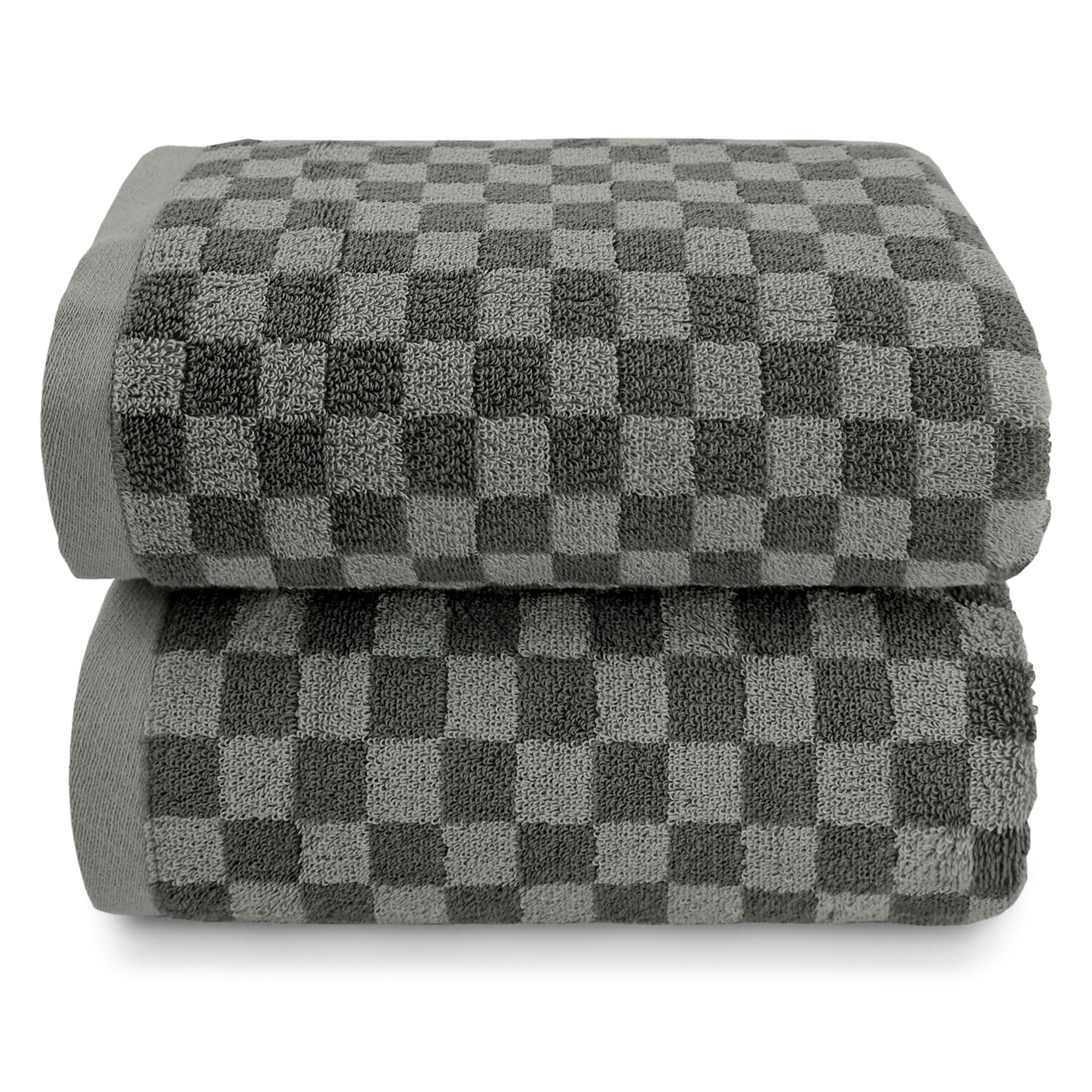 Pack Of 2 Cotton Bath Towels (Grey Checkered), Ultral Soft Shower Towels Bathroom Essentials Large Size 54    X 28   , Luxury Me