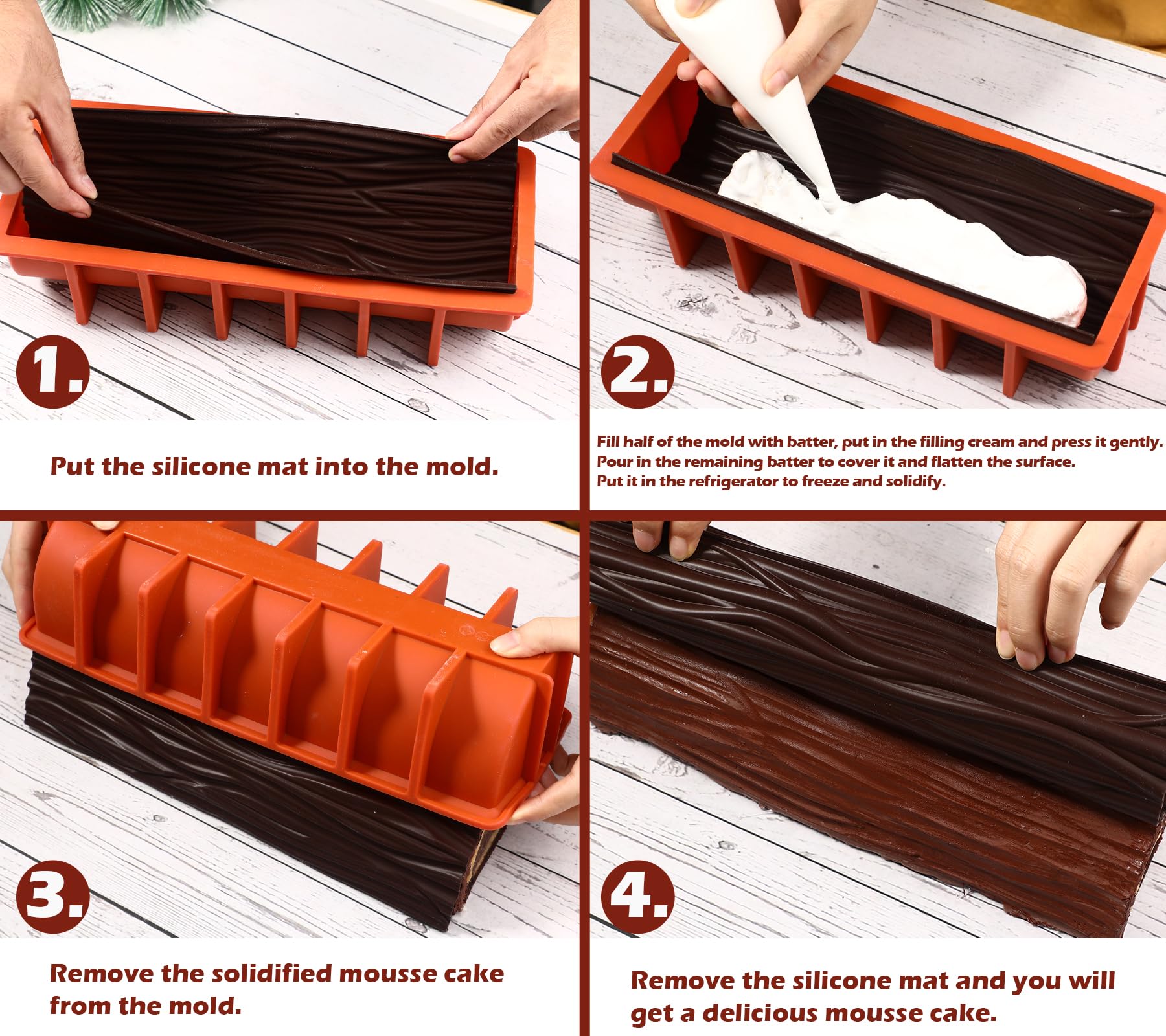 Webake Yule Log Cake Pan Silicone Yule Log Cake Mold With 2 Bark Mat, Christmas Cake Mold For Cake, Jello, Dessert, Great For Ch