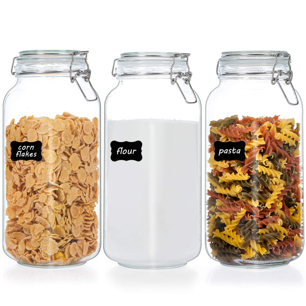 Vtopmart 78Oz Glass Food Storage Jars With Airtight Clamp Lids, 3 Pack Large Kitchen Canisters For Flour, Cereal, Coffee, Pasta