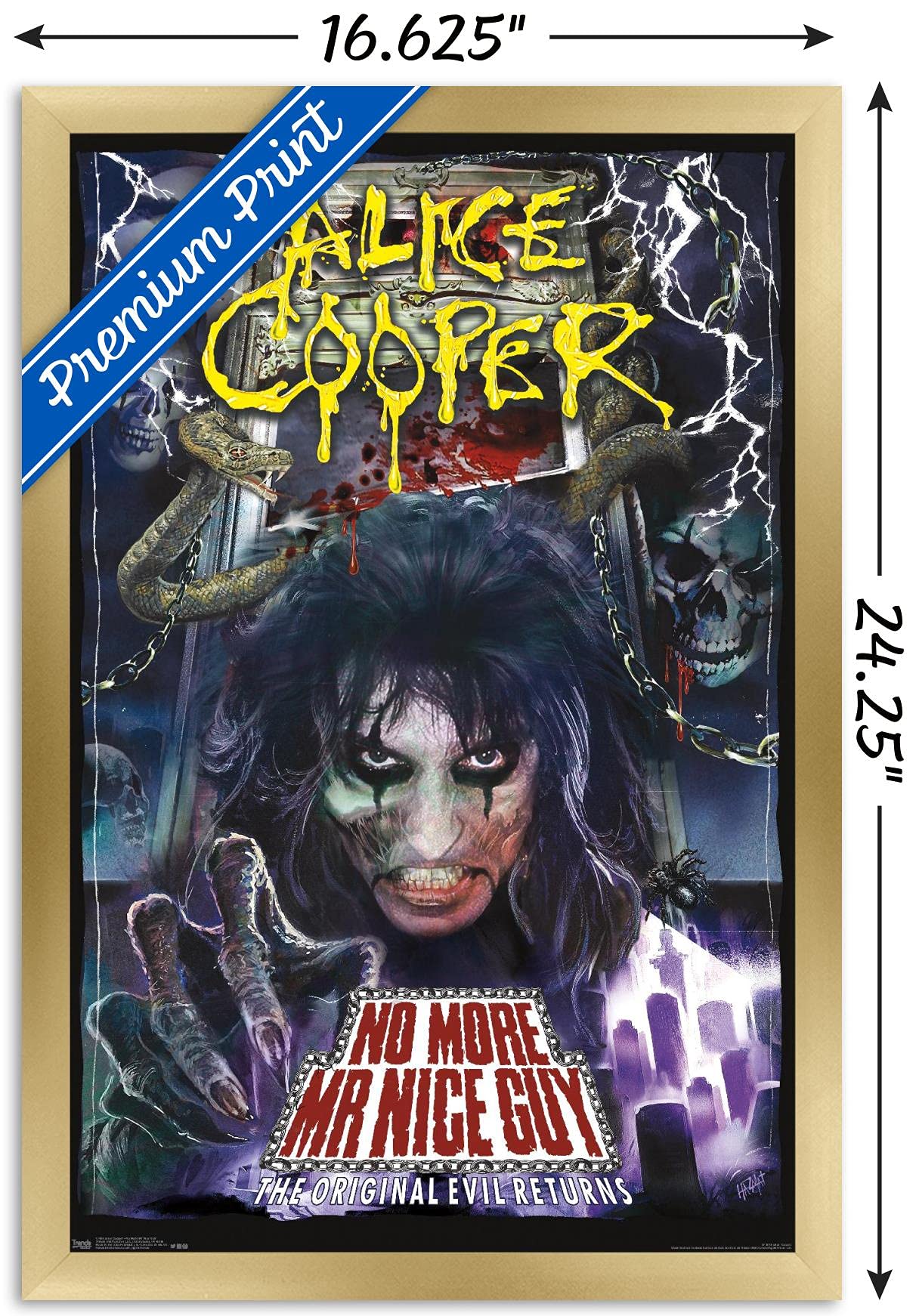 Trends International Alice Cooper - No More Mr. Nice Guy Wall Poster, 14.725'' X 22.375'', Gold Framed Version