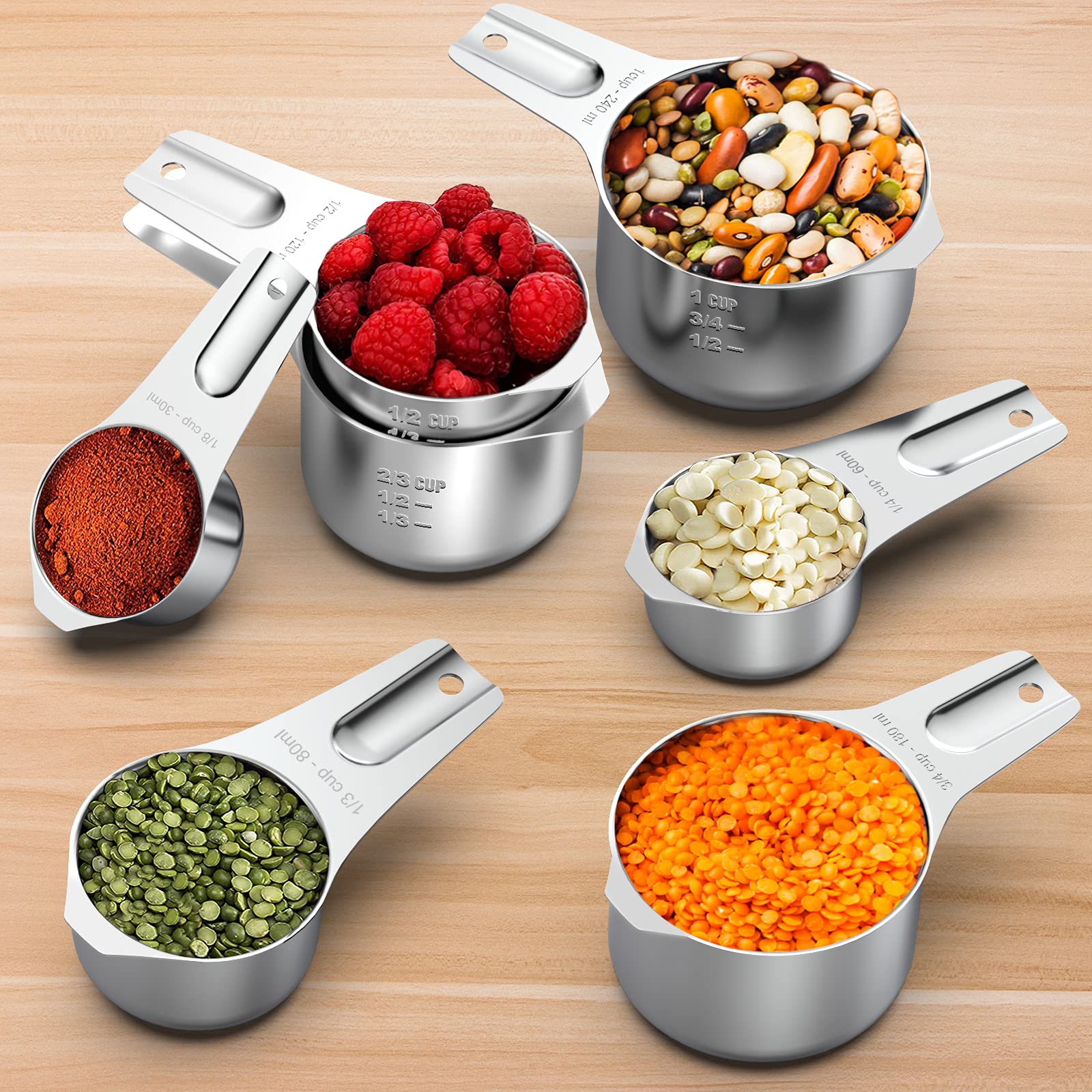 Stainless Steel Measuring Cups, Wildone Metal Measuring Cups Set With Easy To Read Markings For Measuring Dry Or Liquid Ingredie