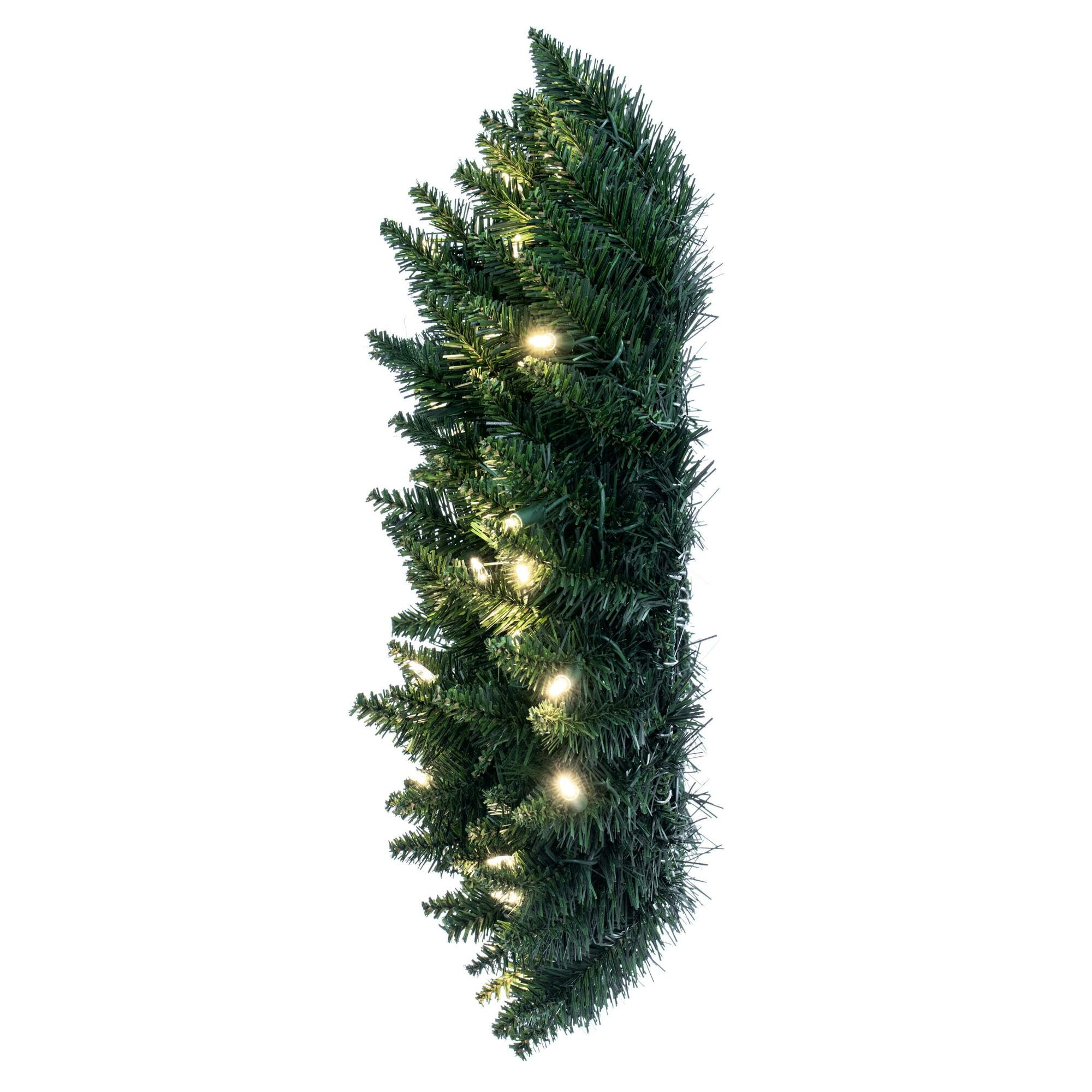 Vickerman 24 Camdon Fir Artificial Christmas Wreath, Warm White LED Mini Lights - Faux Holiday Wreath - Indoor Seasonal Home Dec