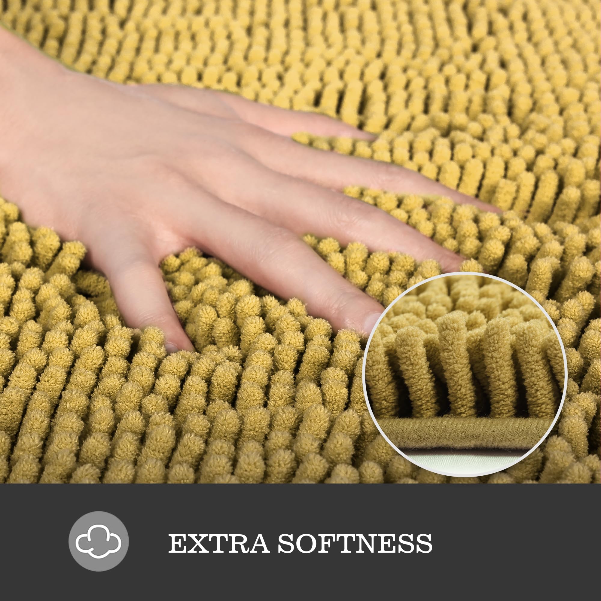 Yeaban Mustard Bathroom Rugs Sets 2 Piece - Thick Chenille Bath Mats | Absorbent And Washable Bath Rug Non-Slip, Plush And Soft