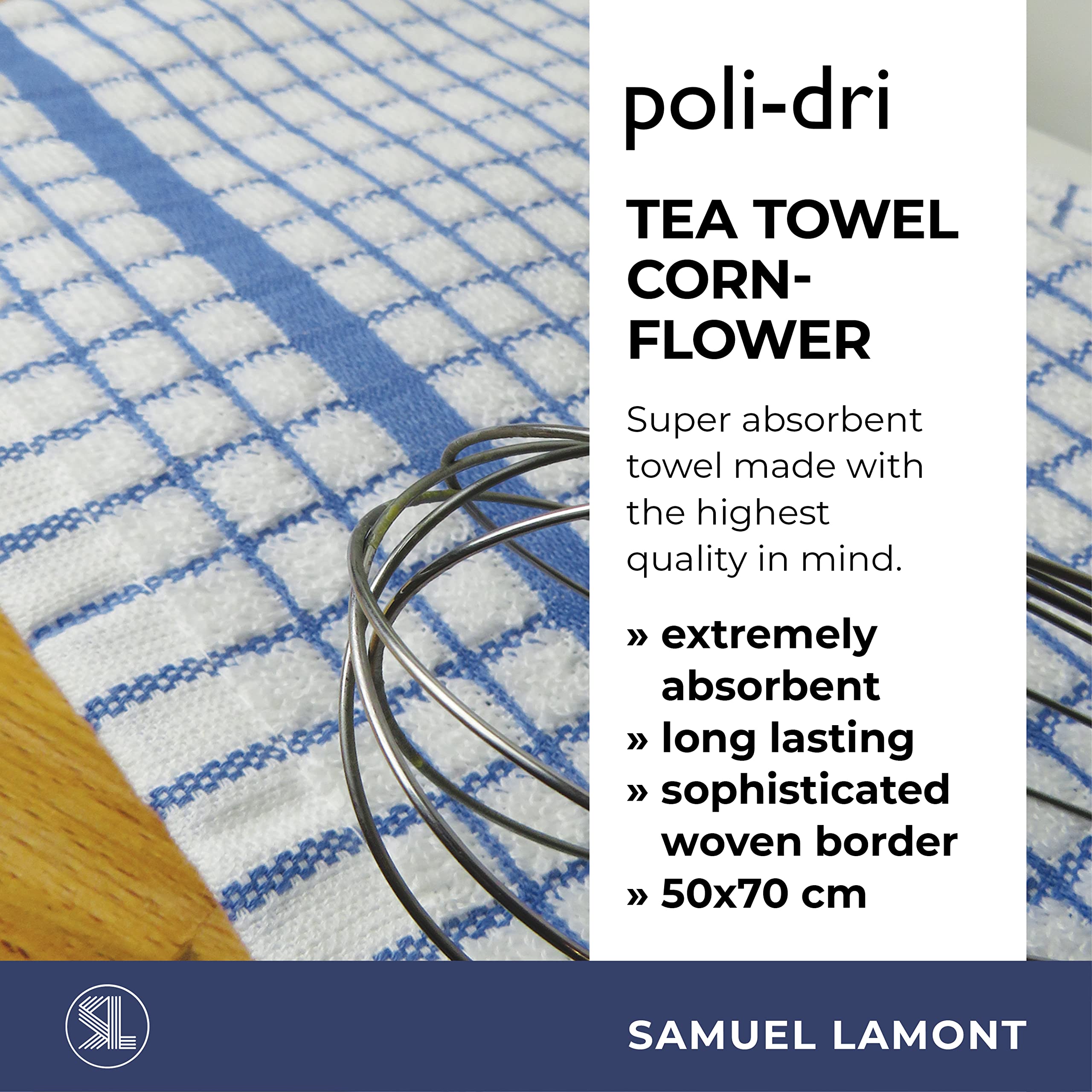 Samuel Lamont Poli-Dri Towel White With Cornflower Blue