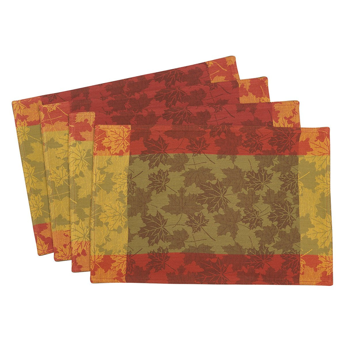 Multi Color Fall Leaf Holiday Thanksgiving Harvest Foliage Cotton Placemat, 13'' X 19'' Rectangle, Set Of 4