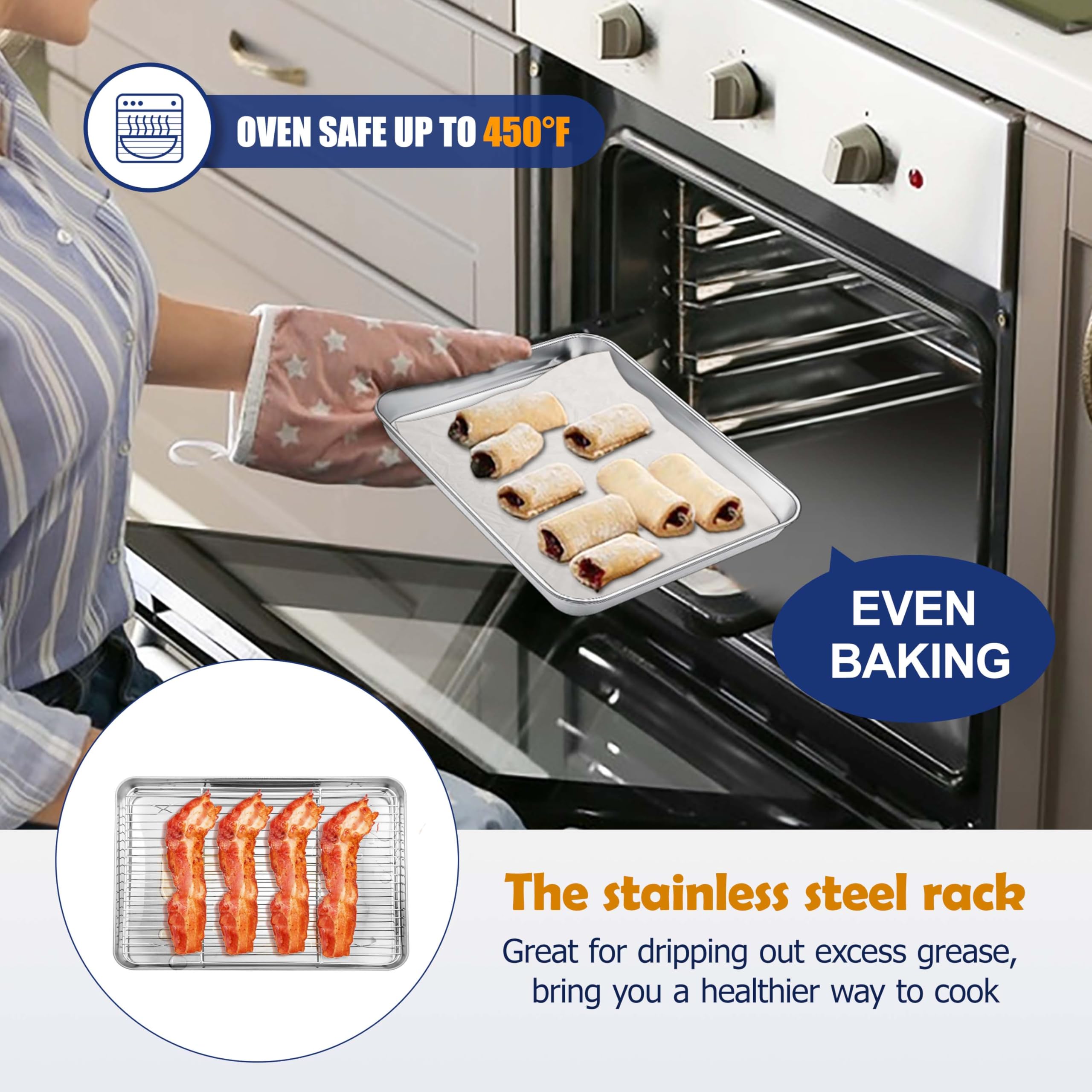Joyfair Toaster Oven Baking Pan With Rack, 9   X 7    Stainless Steel Small Baking Tray And Cooling Rack Set, Great For Cookies/