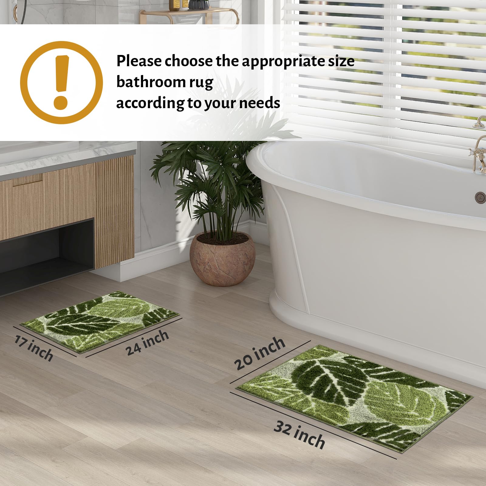 Witzest Sage Green Plant Non Slip Bathroom Rugs Cute Monstera Leaf Absorbent Bath Mat Funny Botanical Floor Bathmat Washable Sma