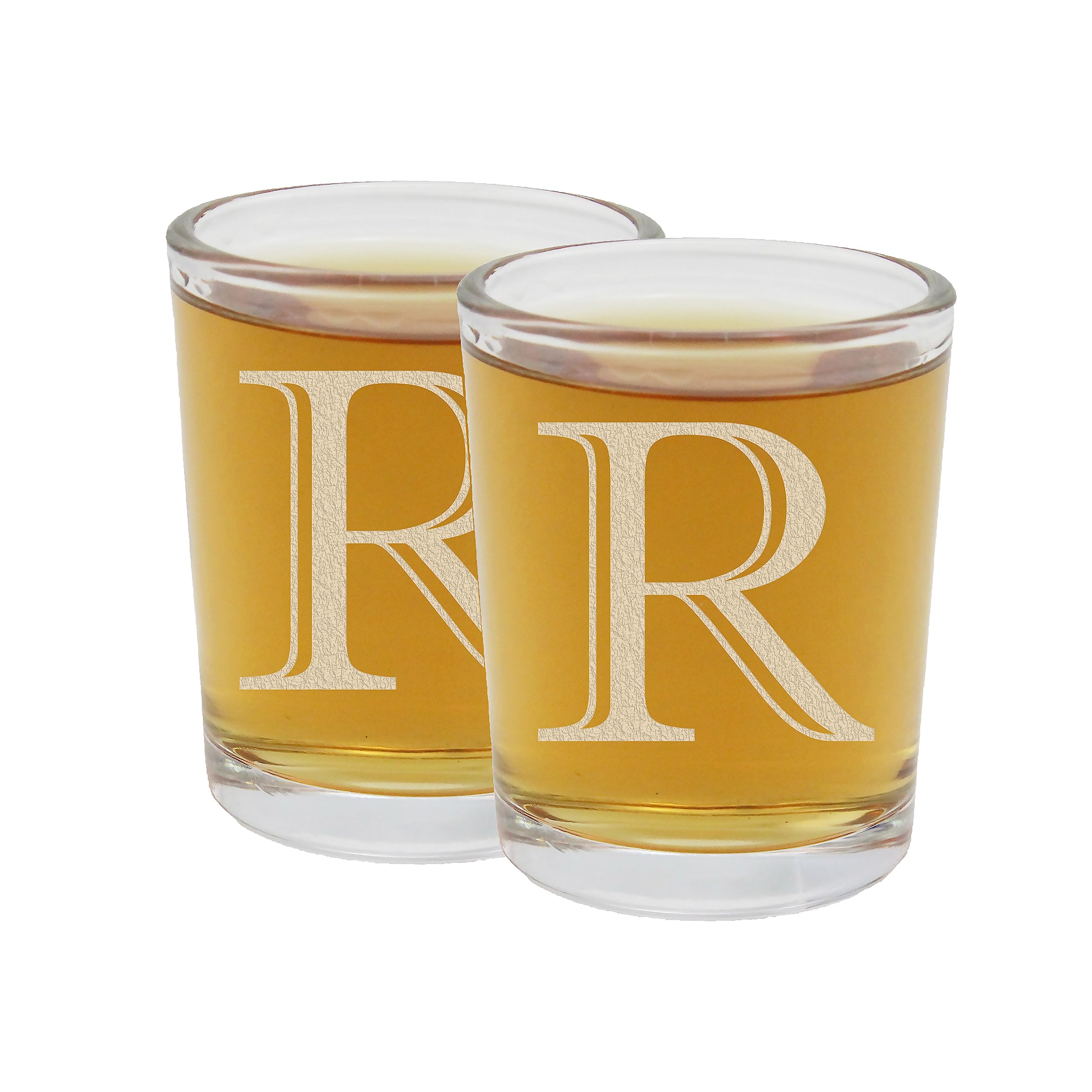 2Pk Etched Monogram 2.5Oz Shot Glasses (Letter R) A-Z Personalized Shot Glass, Custom Shot Glasses, Set Of Two Shot Glasses, Ini