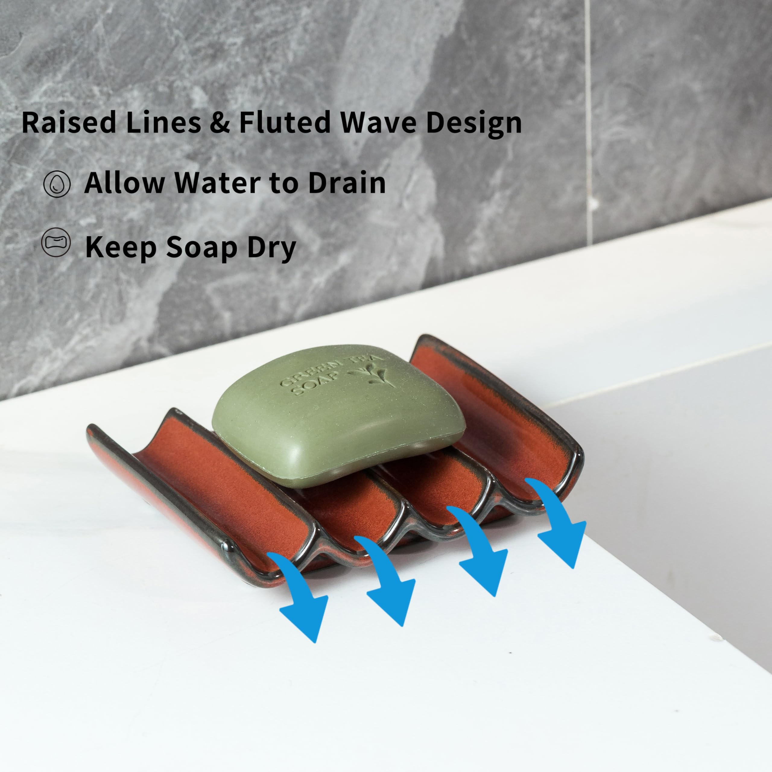 Cormomu Bathroom Soap Dish For Shower, Bar Soap Holder With Self Drain, Ceramic Soap Saver Tray For Bathroom Sink, Kitchen Count