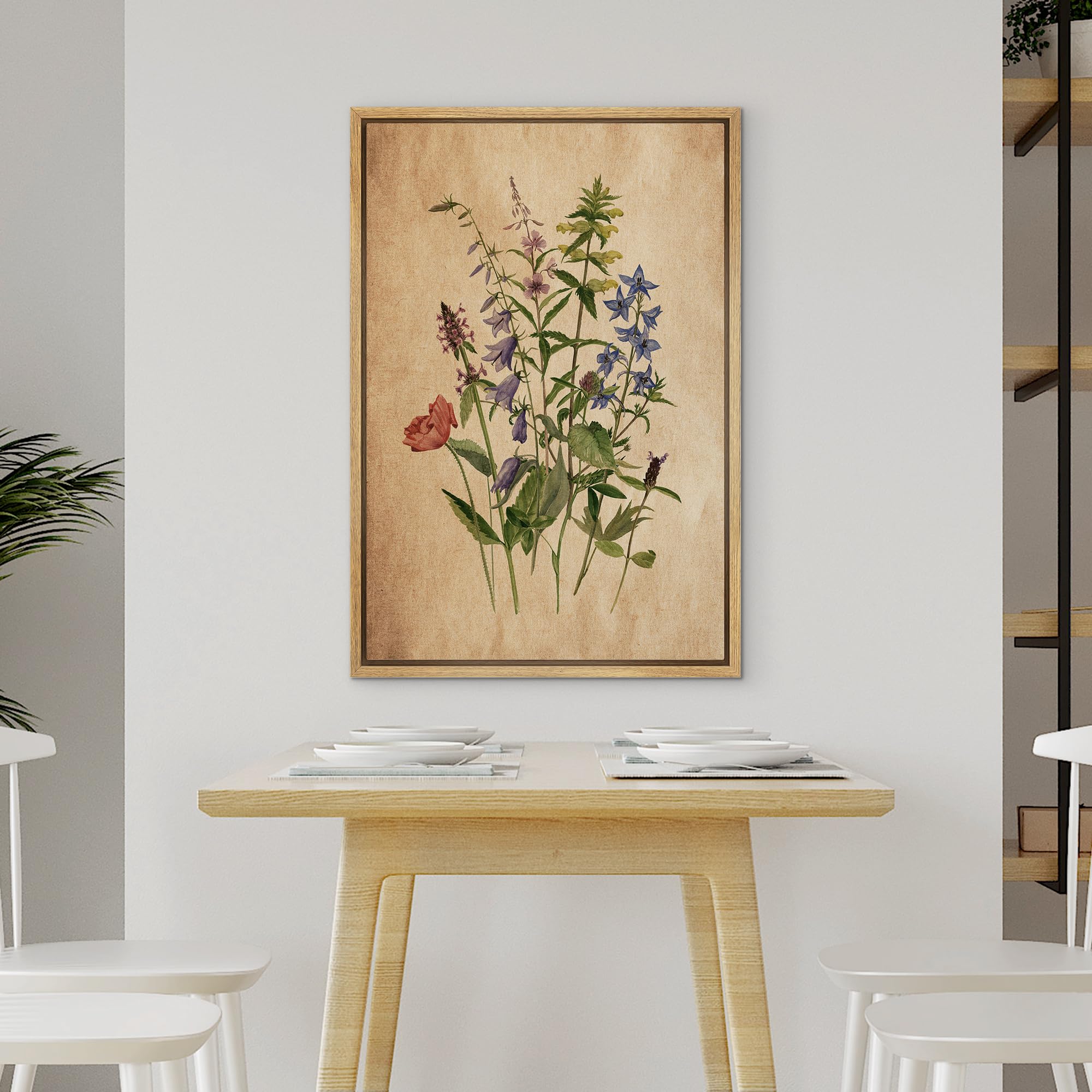 Wall26 Framed Canvas Print Wall Art Retro Antique Wildflower Still Life Nature Wilderness Illustrations Modern Art Botanical Flo